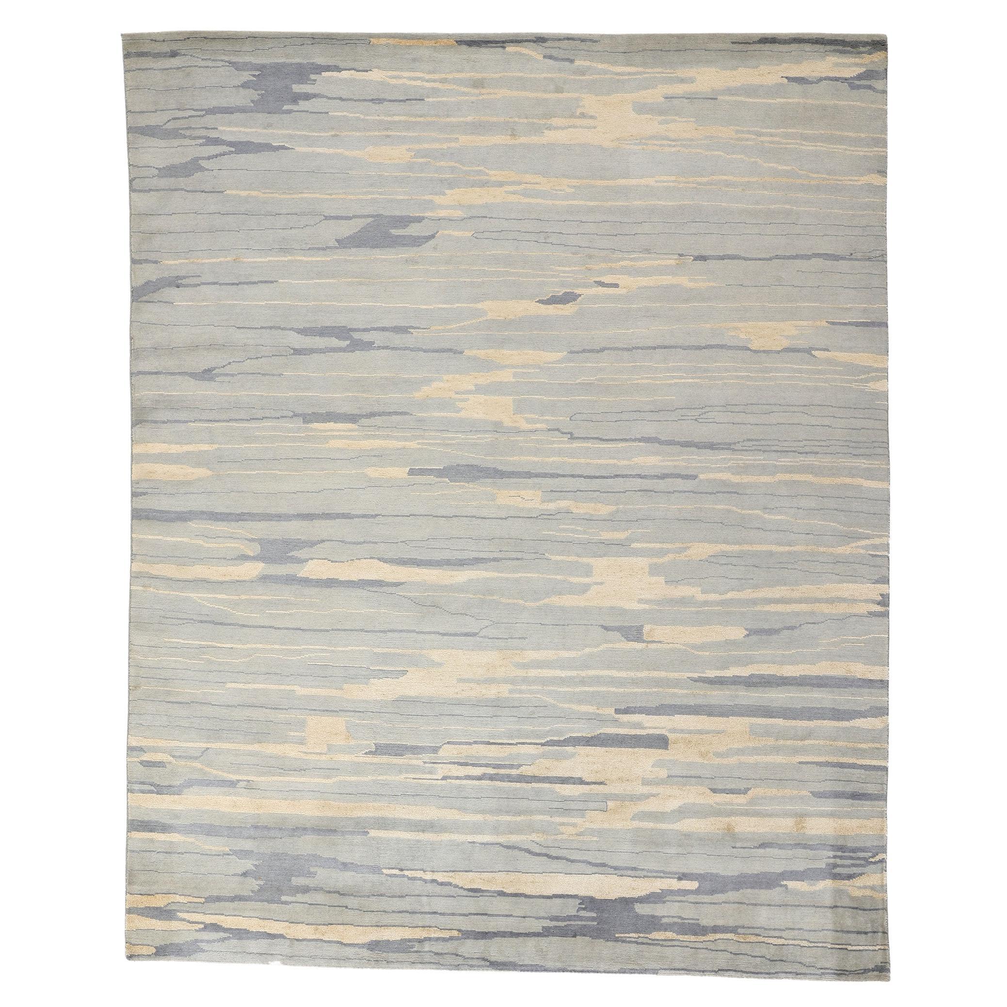 Nueva alfombra contemporánea abstracta de lana biofílica Seaside Soft Earth-Tones en venta