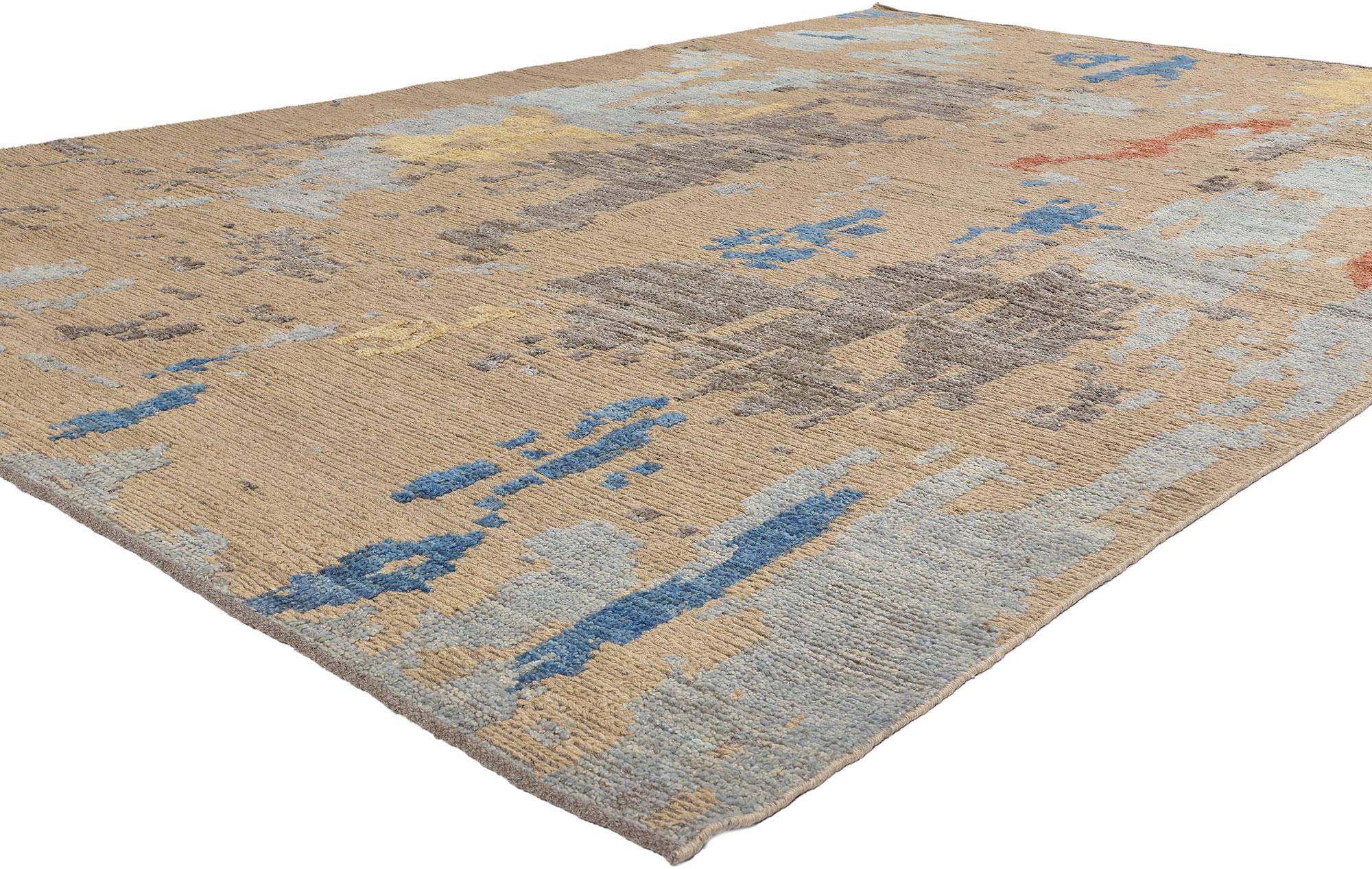 81128 New Modern Abstract Pakistani Soumak Rug, 08'08 x 13'01. Dieser moderne, abstrakte pakistanische Soumak-Teppich aus handgewebter Wolle ist ein fesselndes Kunstwerk, das die zeitlose Handwerkskunst der traditionellen Soumak-Weberei mit einer