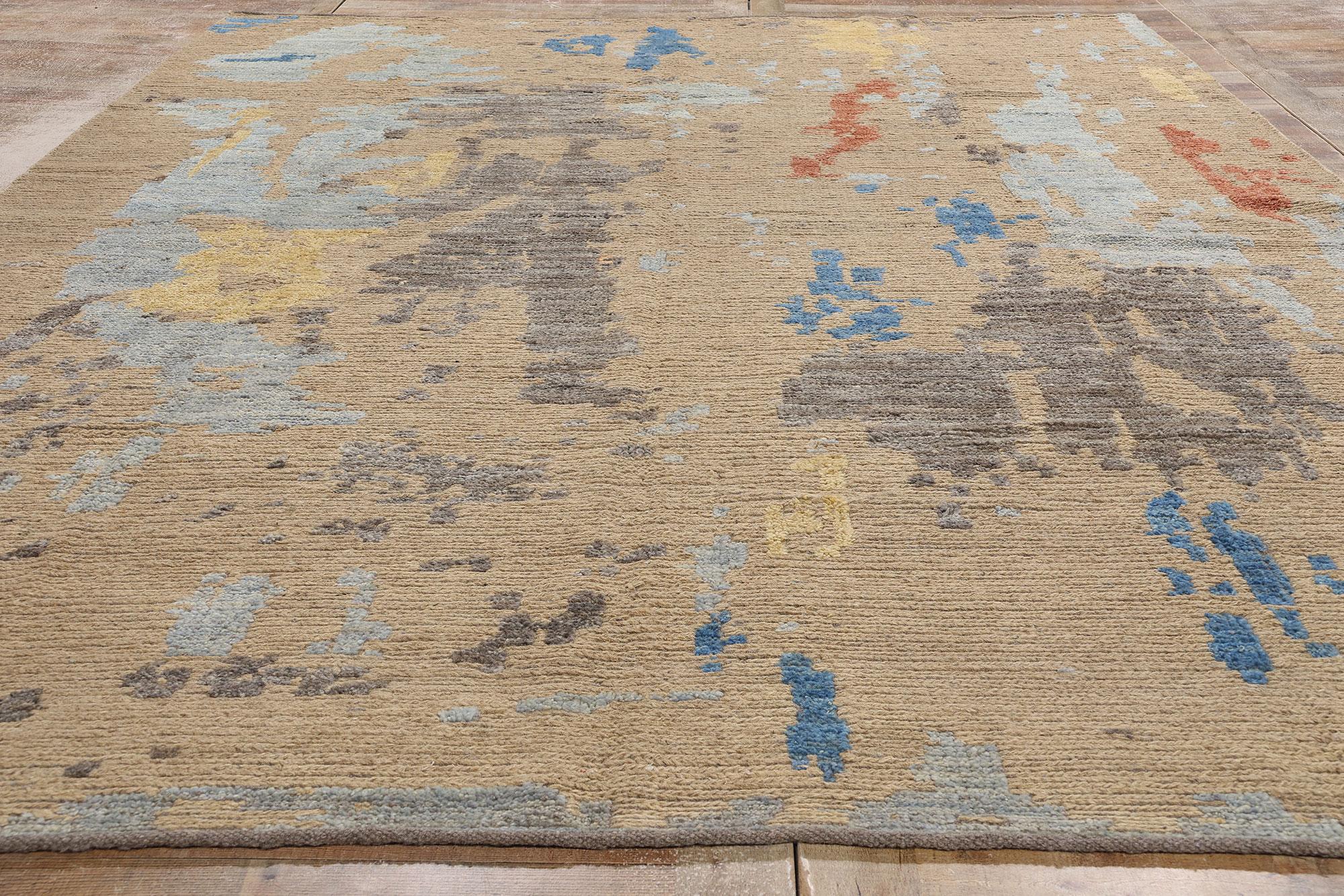 New Contemporary Abstract Soumak Textured Carpet (Wolle) im Angebot
