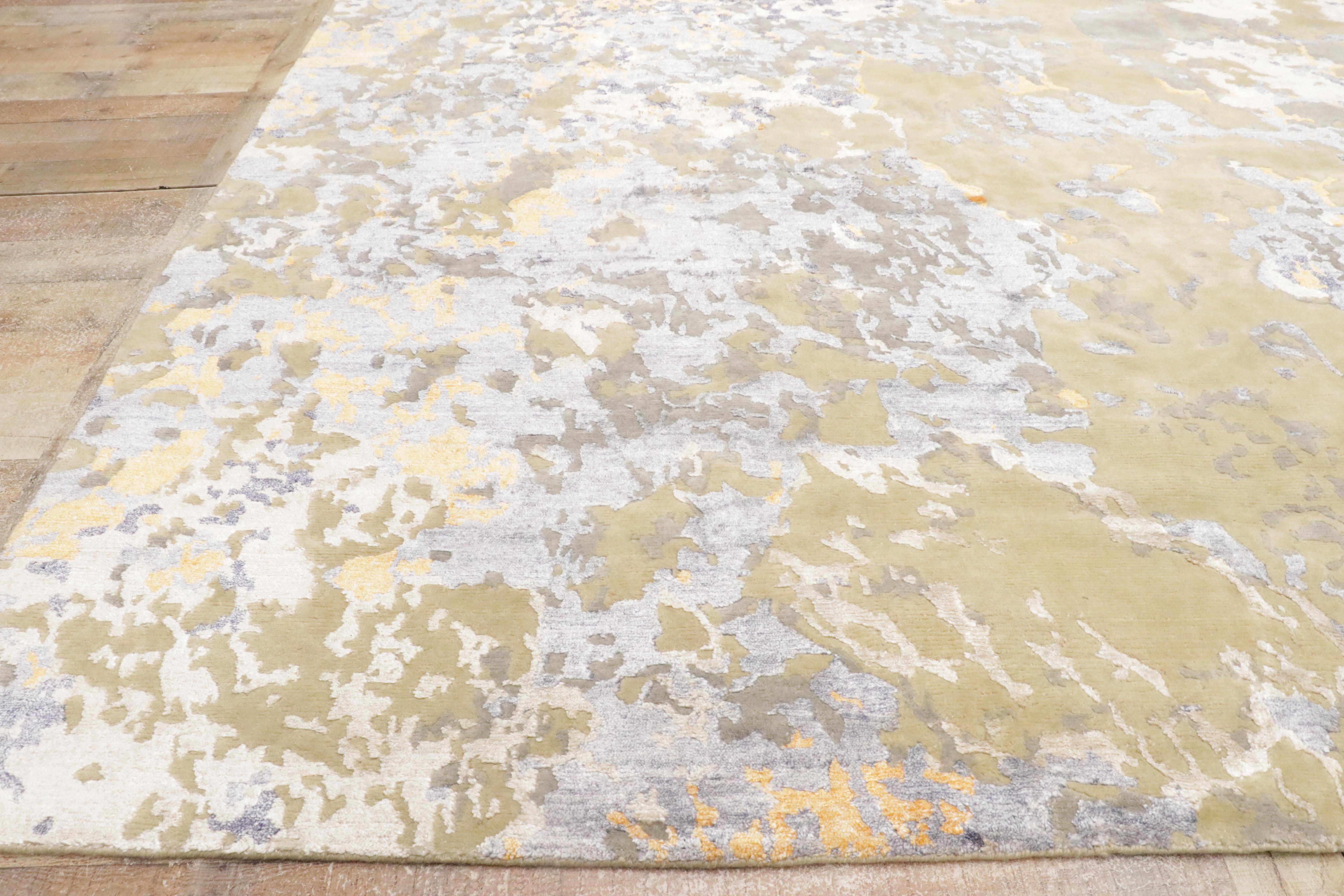 New Contemporary Abstract Wool & Silk Textured Carpet with Transitional Style (Tapis abstrait en laine et soie de style transitionnel) en vente 5
