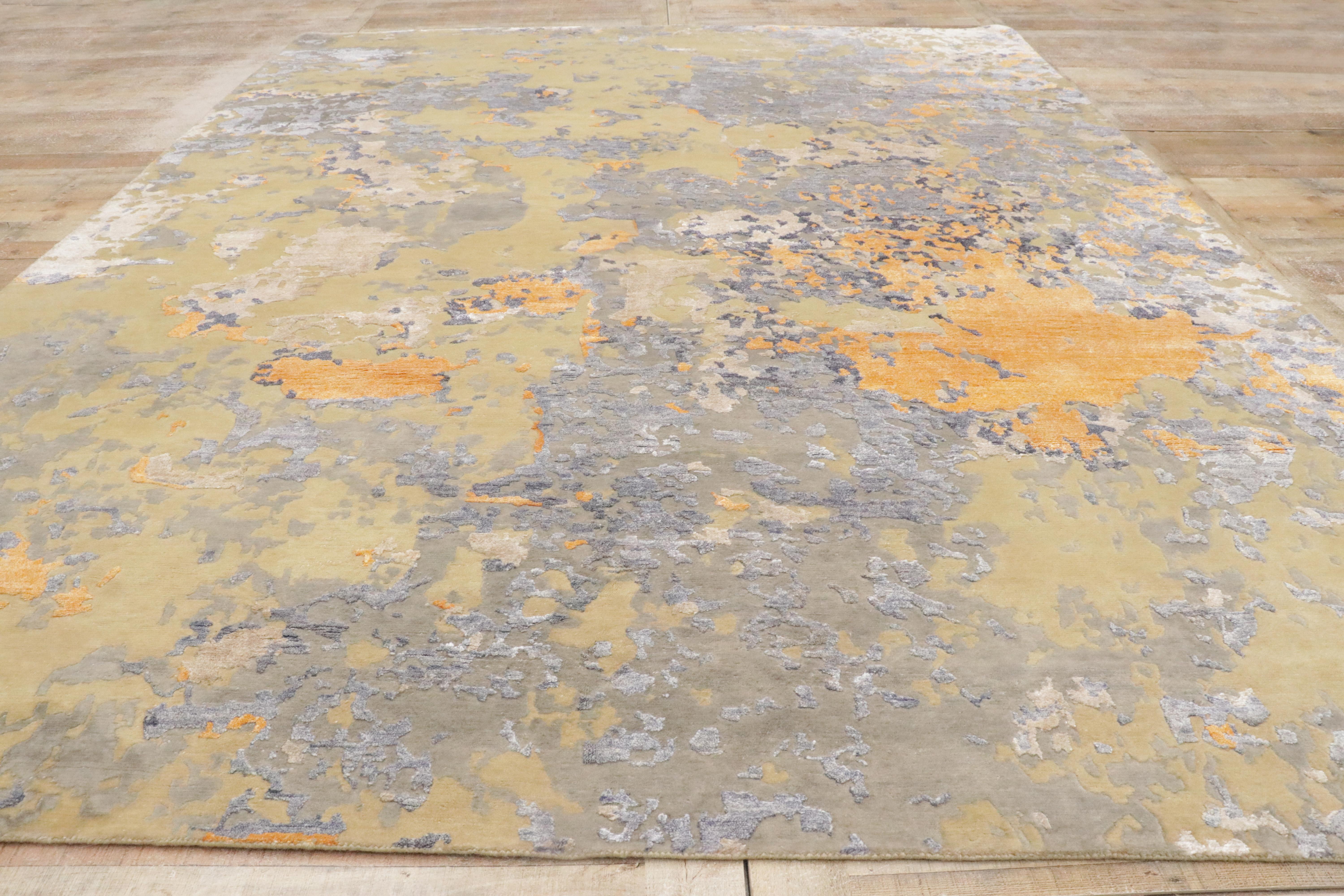 New Contemporary Abstract Wool & Silk Textured Carpet with Transitional Style (Tapis abstrait en laine et soie de style transitionnel) en vente 6