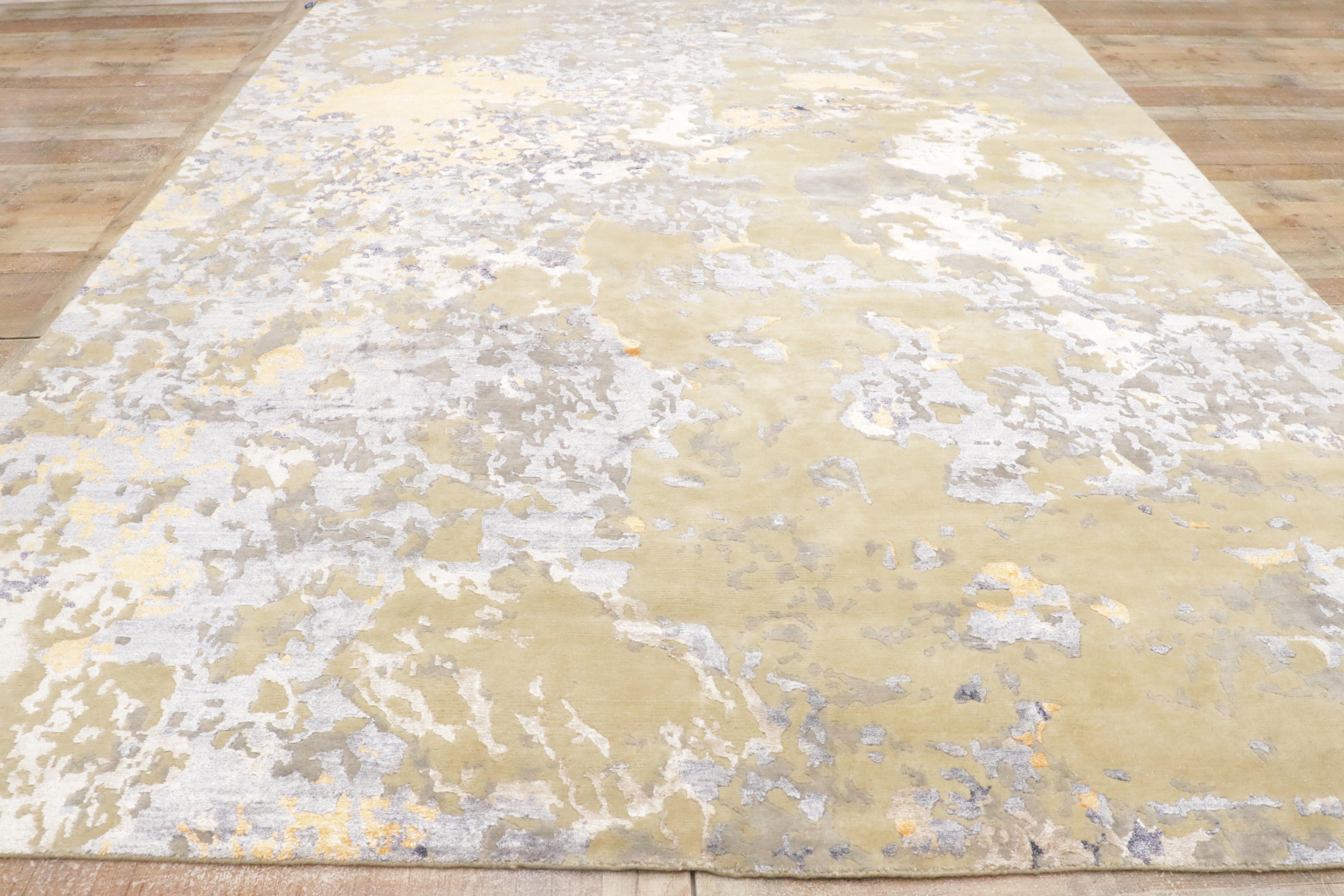 New Contemporary Abstract Wool & Silk Textured Carpet with Transitional Style (Tapis abstrait en laine et soie de style transitionnel) en vente 7