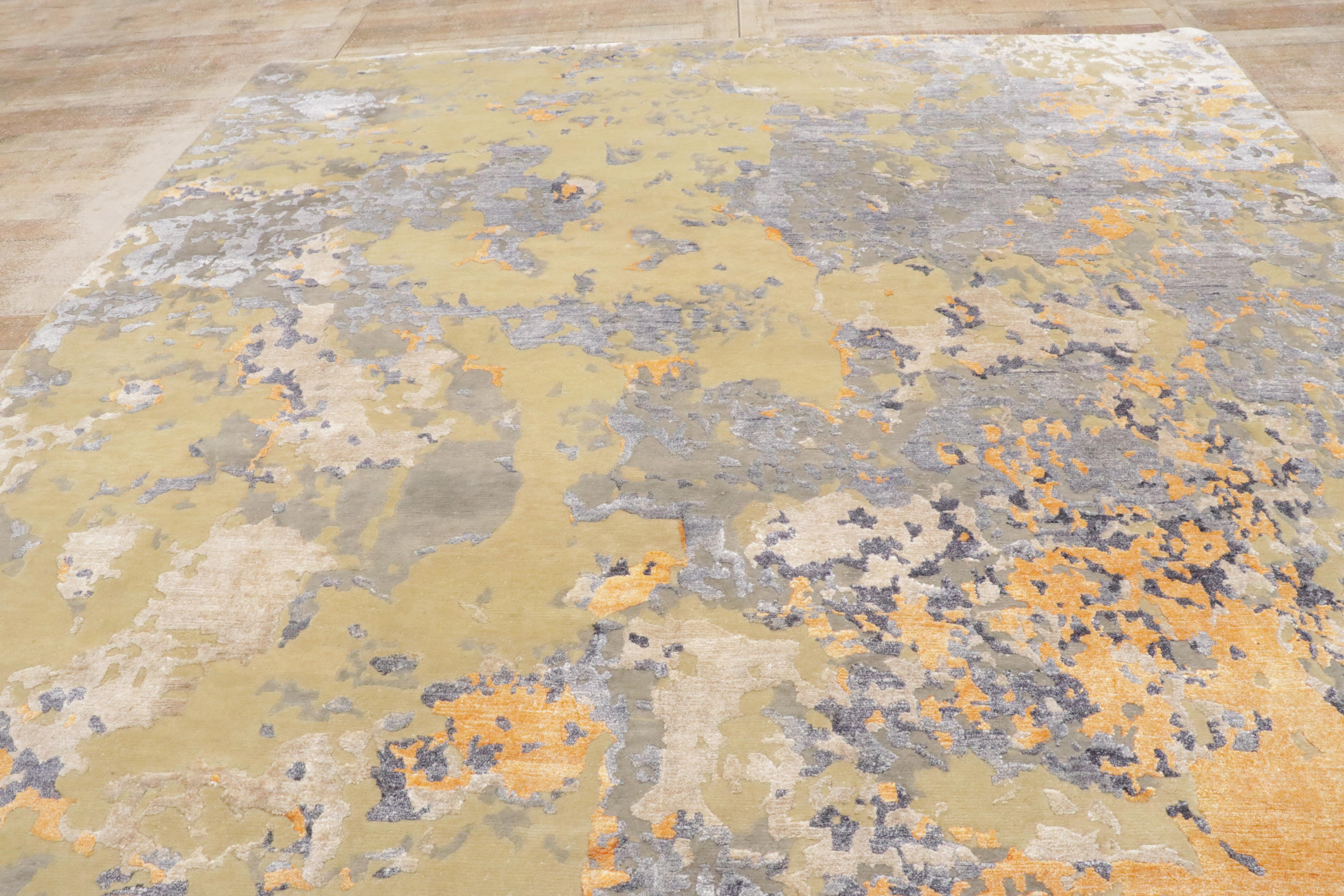 New Contemporary Abstract Wool & Silk Textured Carpet with Transitional Style (Tapis abstrait en laine et soie de style transitionnel) en vente 8