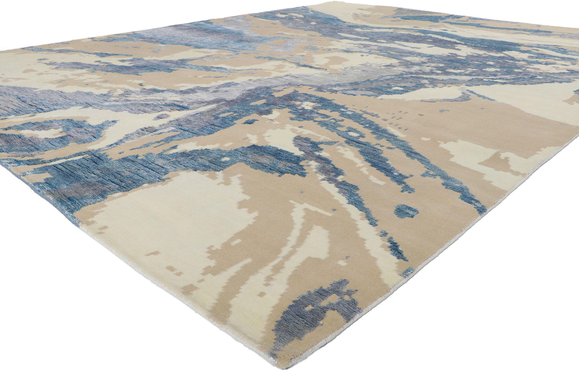 30879 New Contemporary Abstract rug, 09'01 x 12'00. Showcasing a modern style and raised silk design with incredible detail and texture, this hand knotted contemporary textured rug is a captivating vision of woven beauty. The eye-catching abstract
