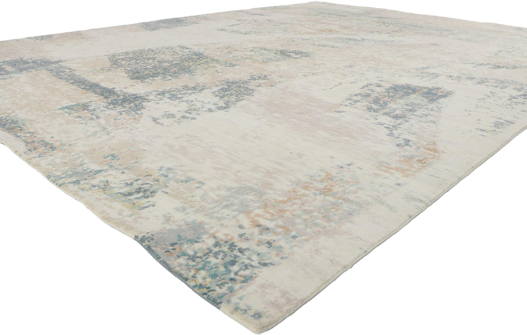 30869 zeitgenössische abstrakte Wolle & Seide Teppich, 09'00 x 12'00. Dieser handgeknüpfte, strukturierte Teppich in modernem Stil und mit erhabenem Seidendesign mit unglaublichen Details und Textur ist eine fesselnde Vision gewebter Schönheit. Das