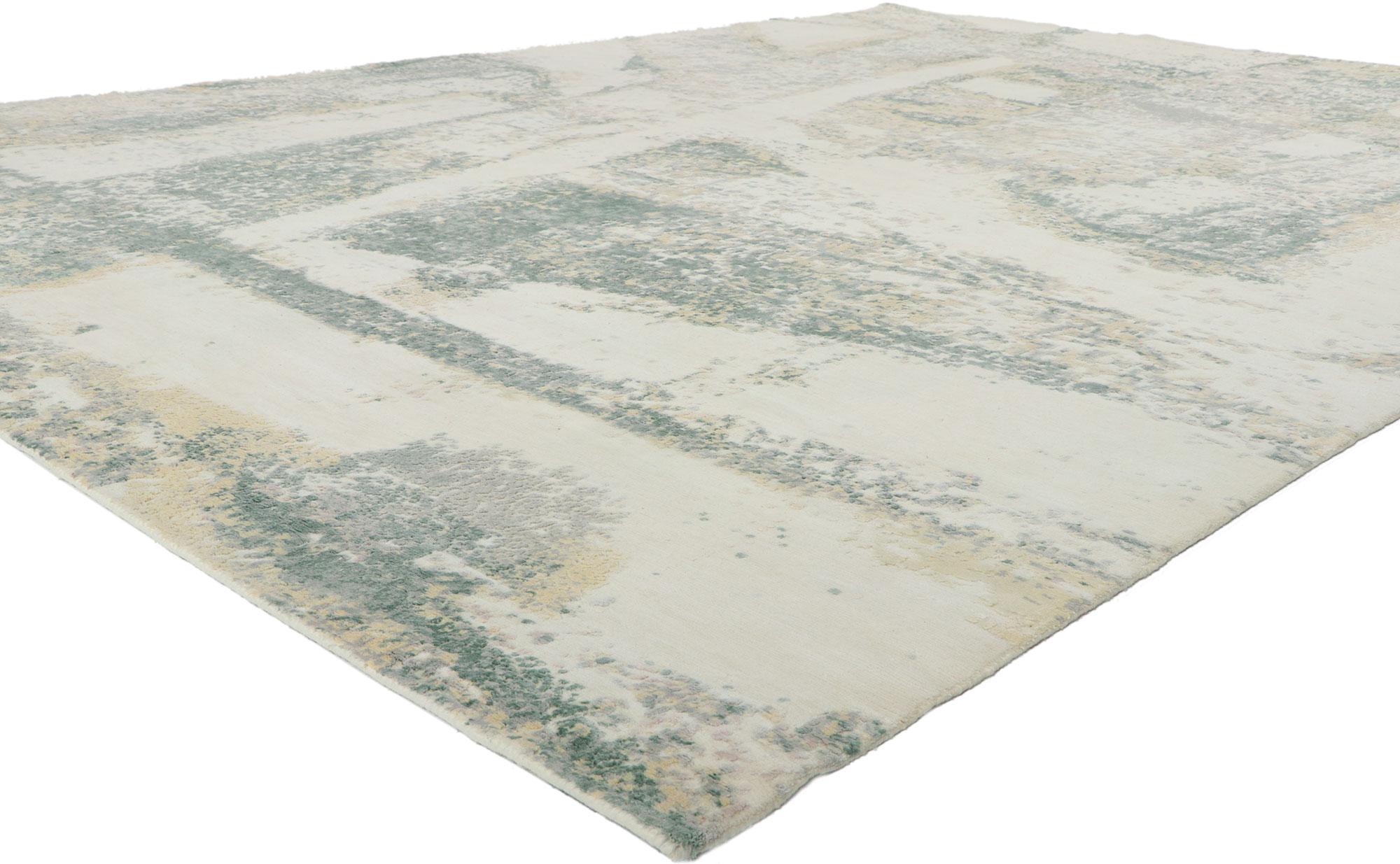 30868 New Contemporary Abstract Wool & Silk rug, 08'11 x 12'01. Showcasing a modern style and raised silk design with incredible detail and texture, this hand knotted contemporary textured rug is a captivating vision of woven beauty. The