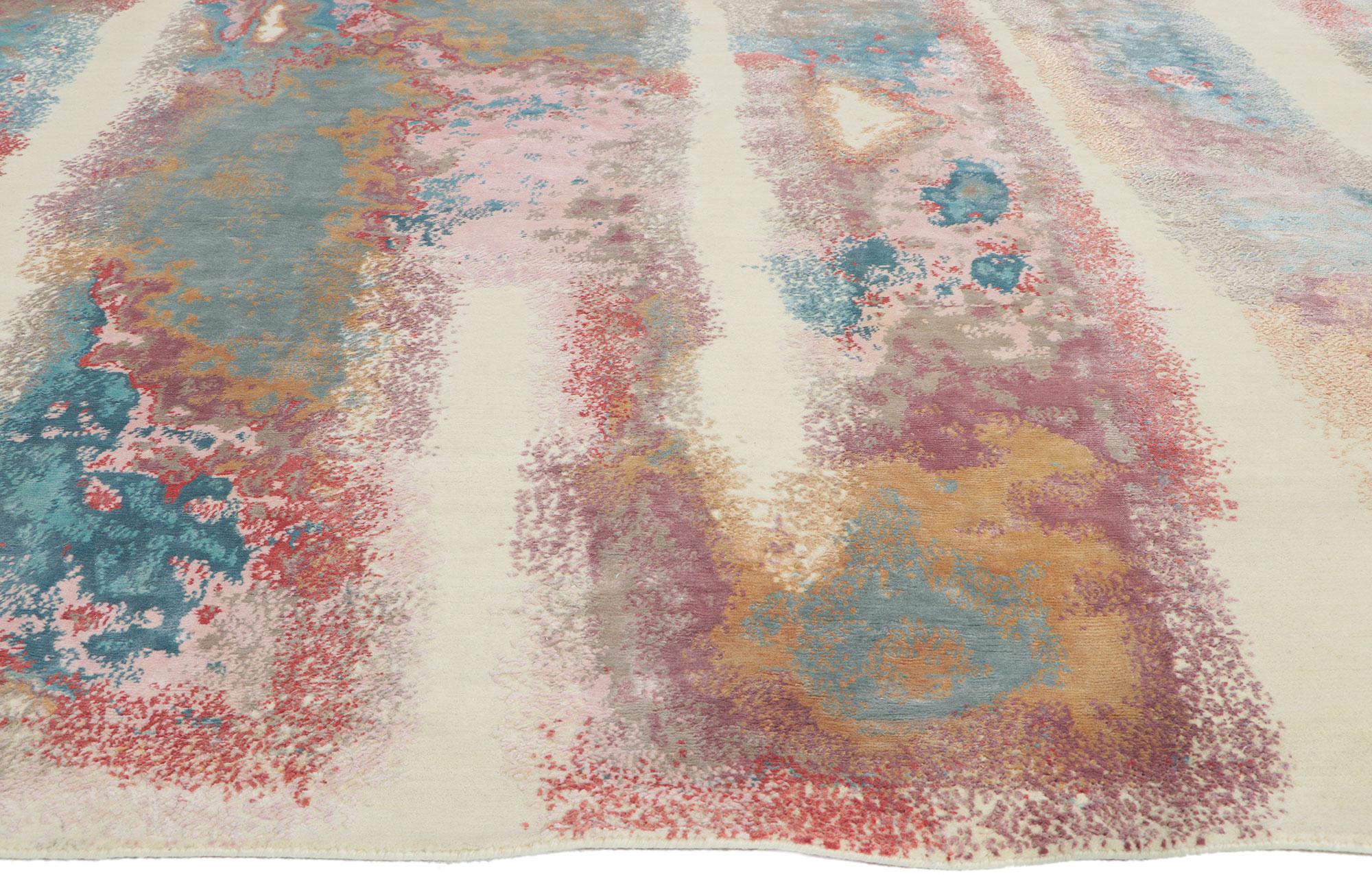 Modern New Contemporary Abstract Wool & Silk Rug For Sale