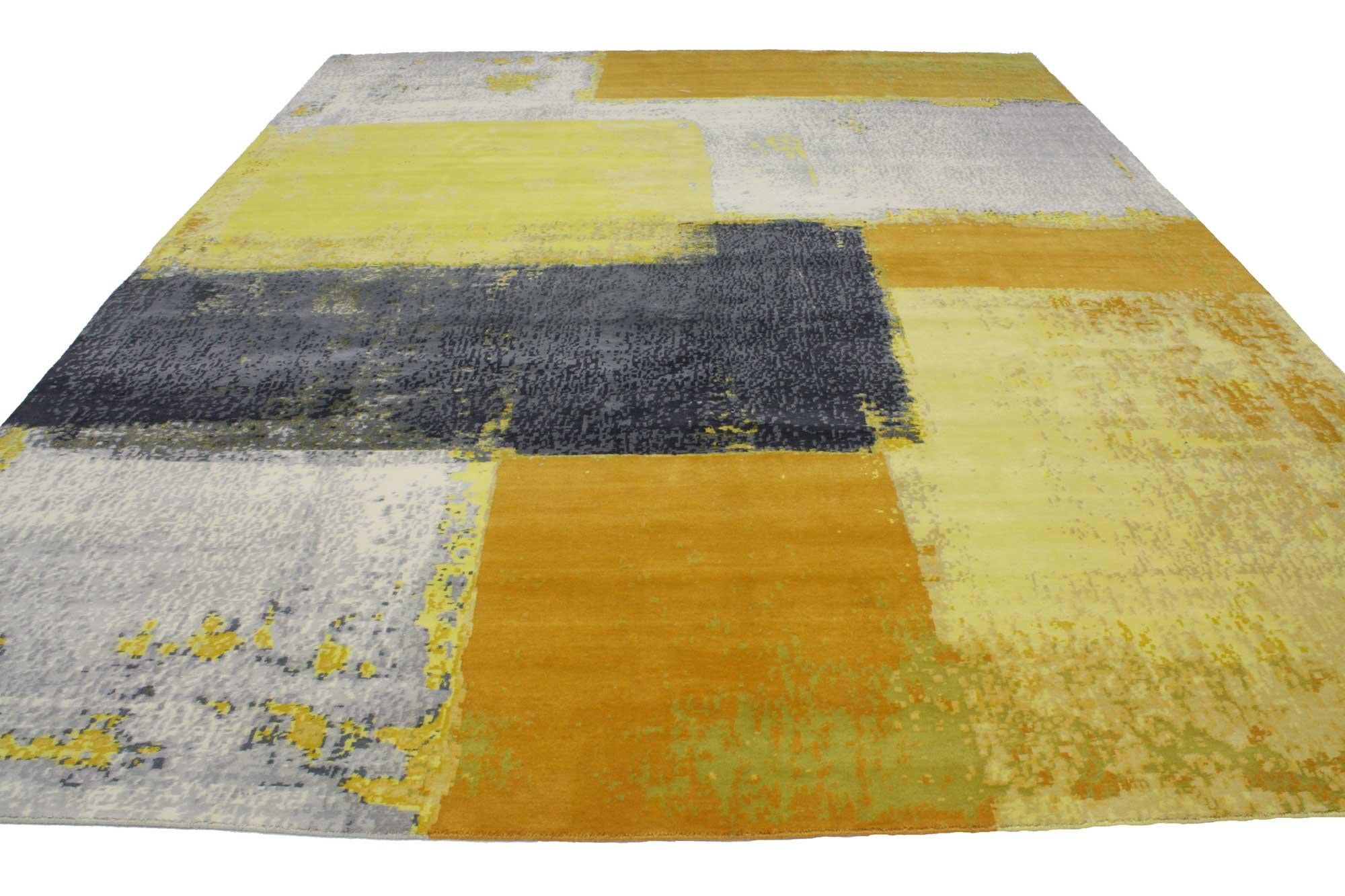Indian New Form and Function Bauhaus Modern Wool & Silk Carpet with Expressionist Style For Sale