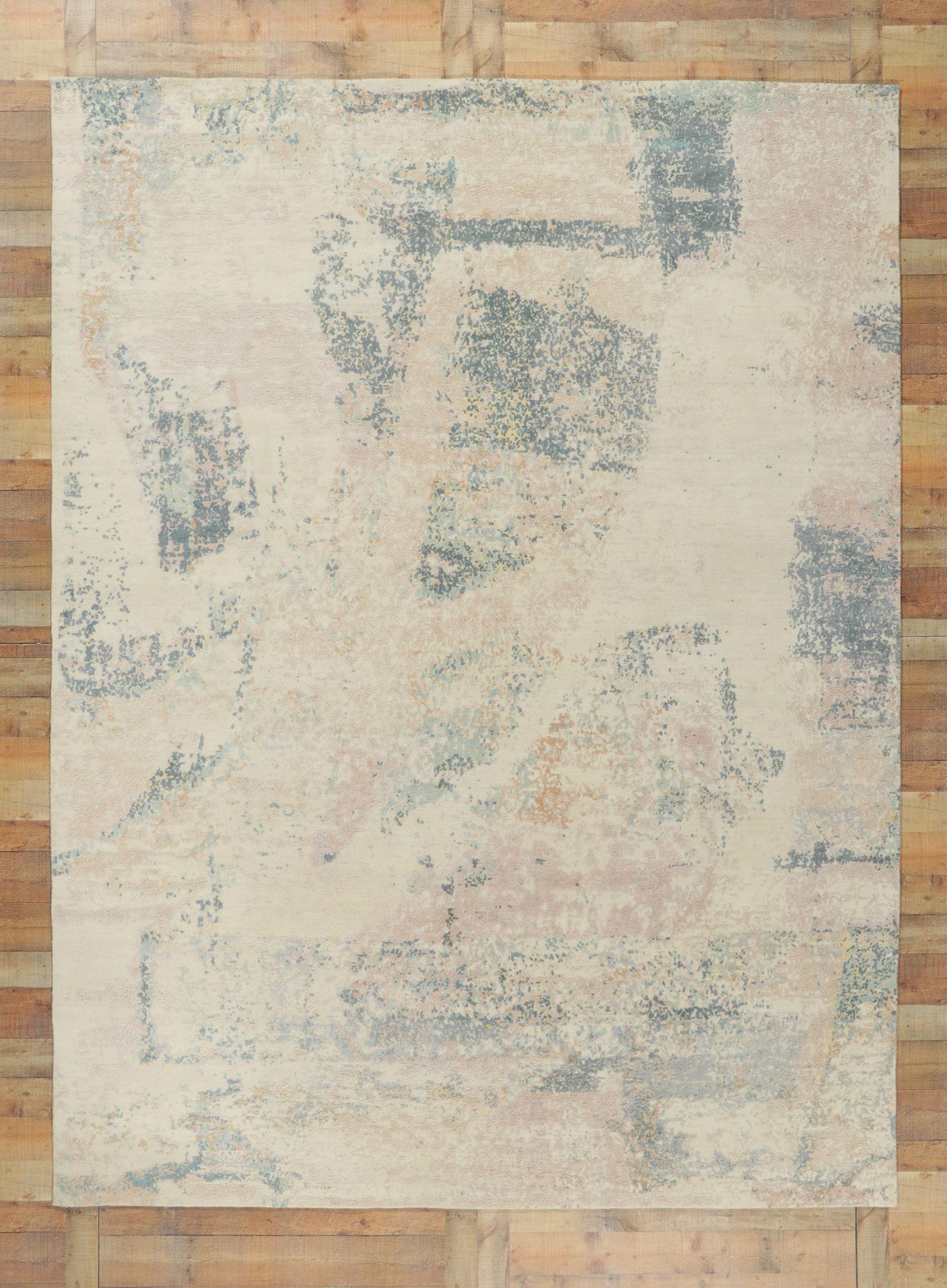 Hand-Knotted New Contemporary Abstract Wool & Silk Rug For Sale