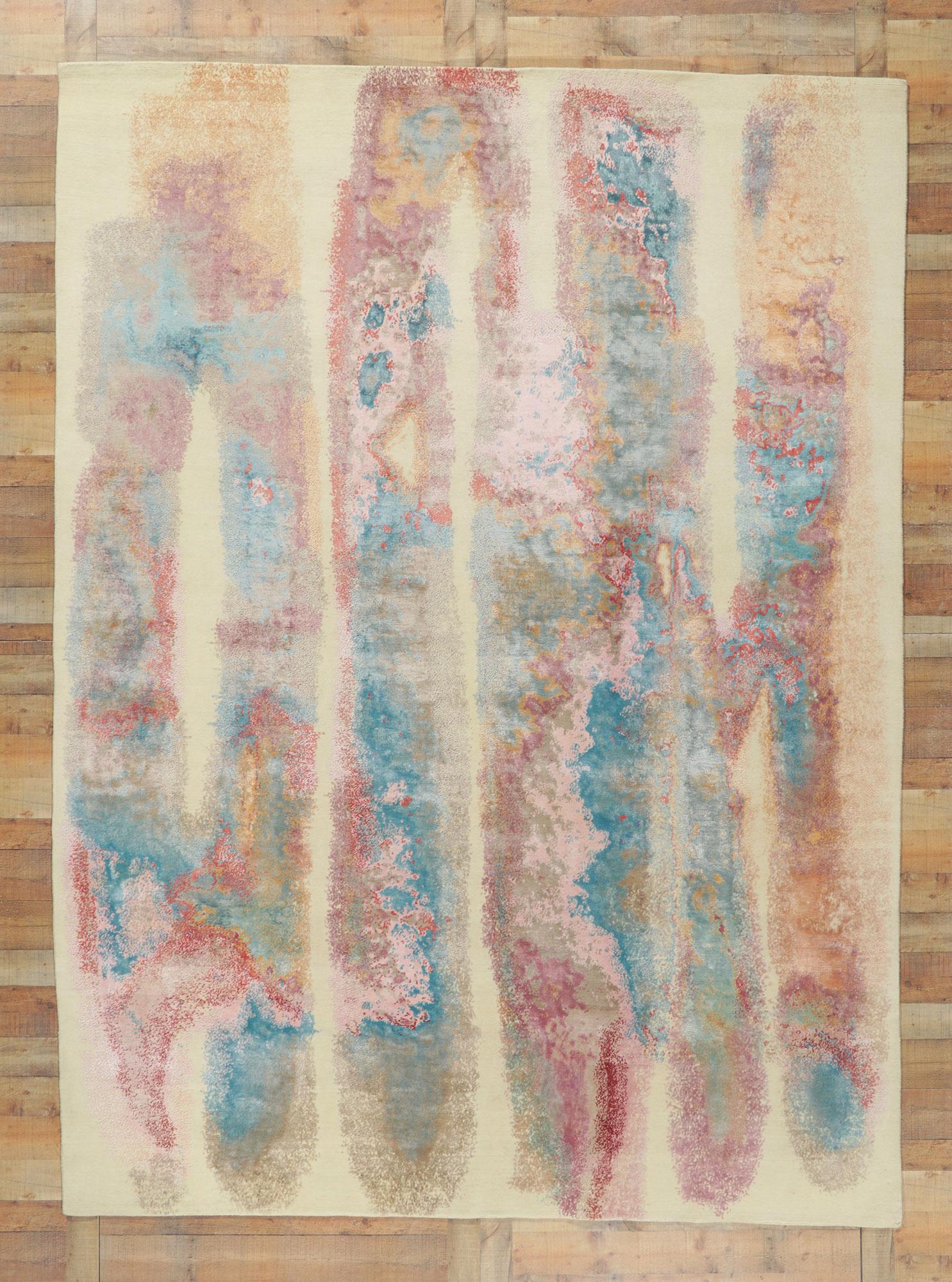 Hand-Knotted New Contemporary Abstract Wool & Silk Rug For Sale