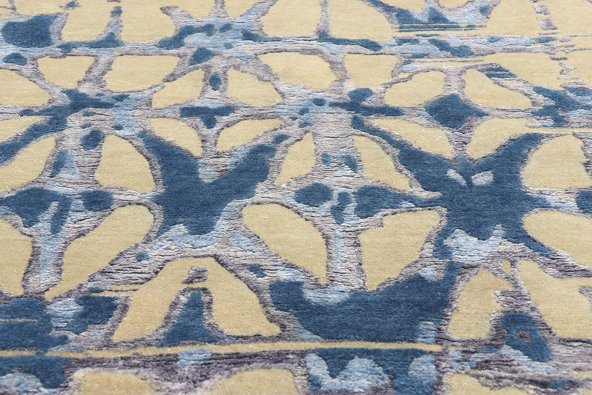 New Contemporary Abstract Wool & Silk Rug (Handgeknüpft) im Angebot