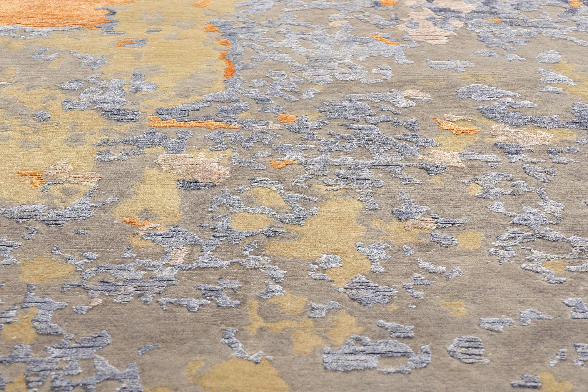 Noué à la main New Contemporary Abstract Wool & Silk Textured Carpet with Transitional Style (Tapis abstrait en laine et soie de style transitionnel) en vente