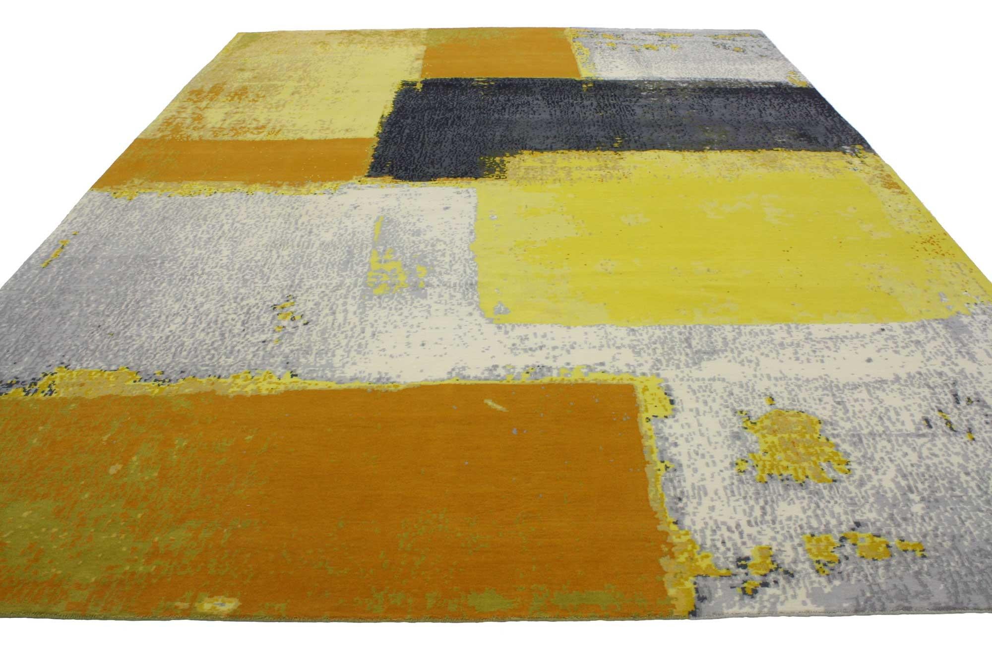 Hand-Knotted New Form and Function Bauhaus Modern Wool & Silk Carpet with Expressionist Style For Sale