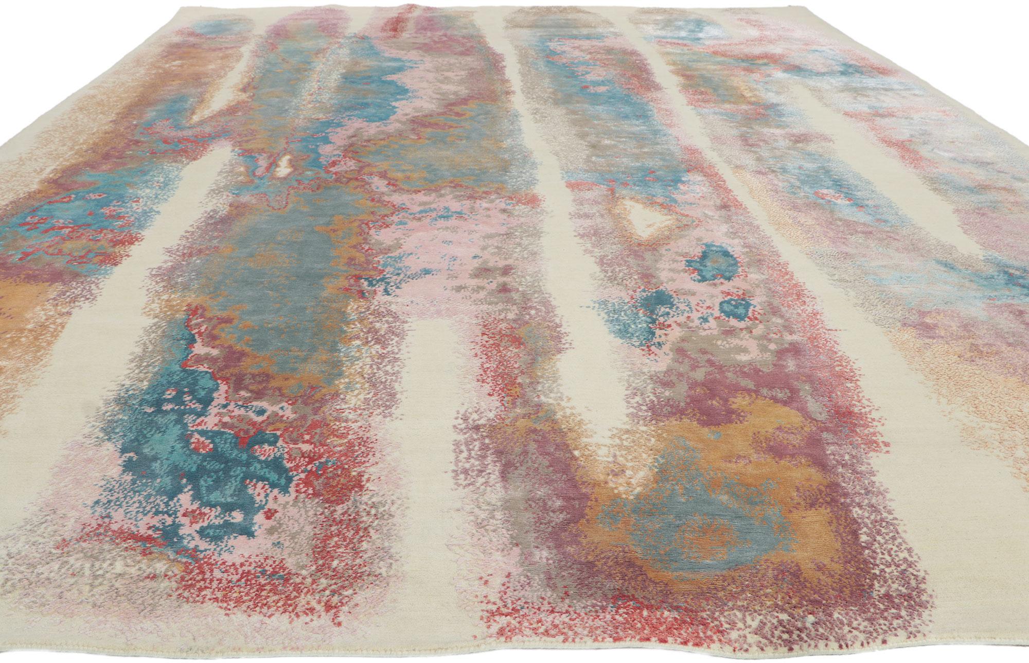 New Contemporary Abstract Wool & Silk Rug In New Condition For Sale In Dallas, TX