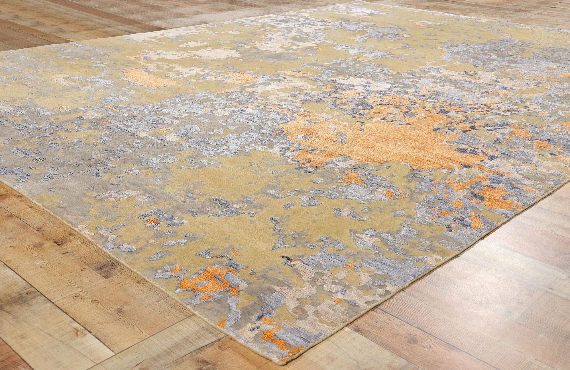 XXIe siècle et contemporain New Contemporary Abstract Wool & Silk Textured Carpet with Transitional Style (Tapis abstrait en laine et soie de style transitionnel) en vente