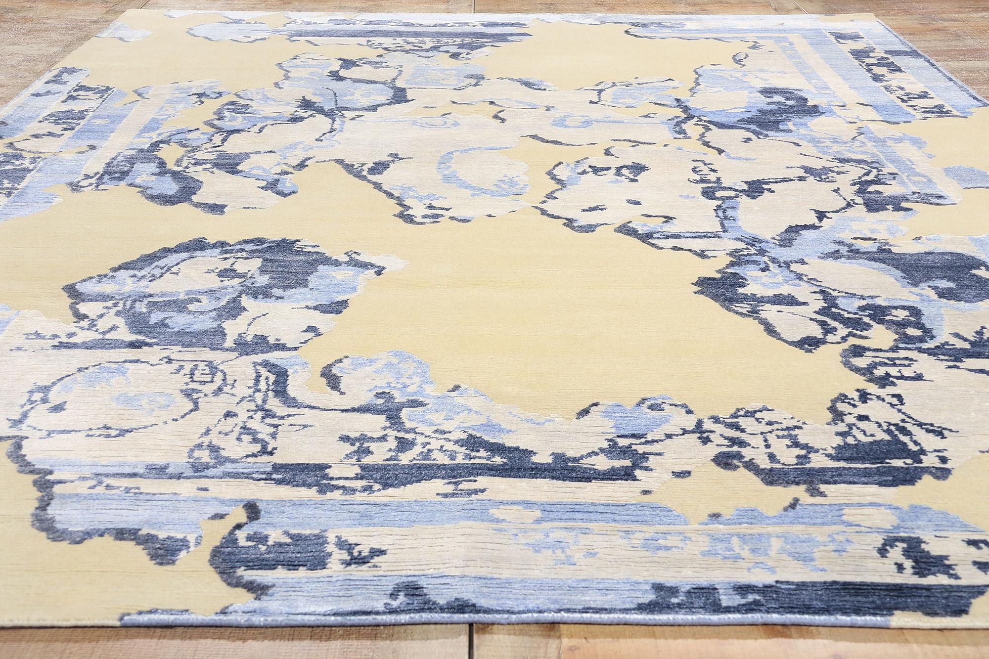 New Contemporary Abstract Wool & Silk Rug (Wolle) im Angebot