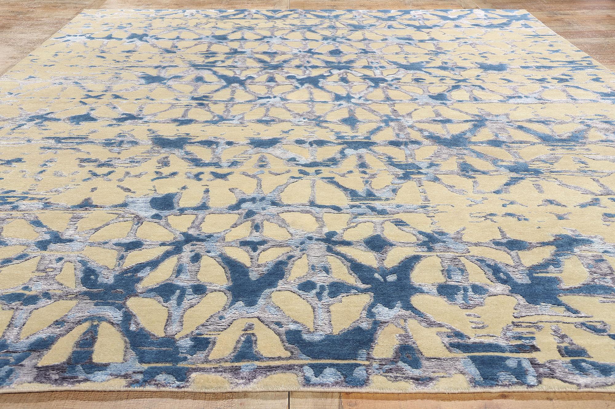 New Contemporary Abstract Wool & Silk Rug (Wolle) im Angebot