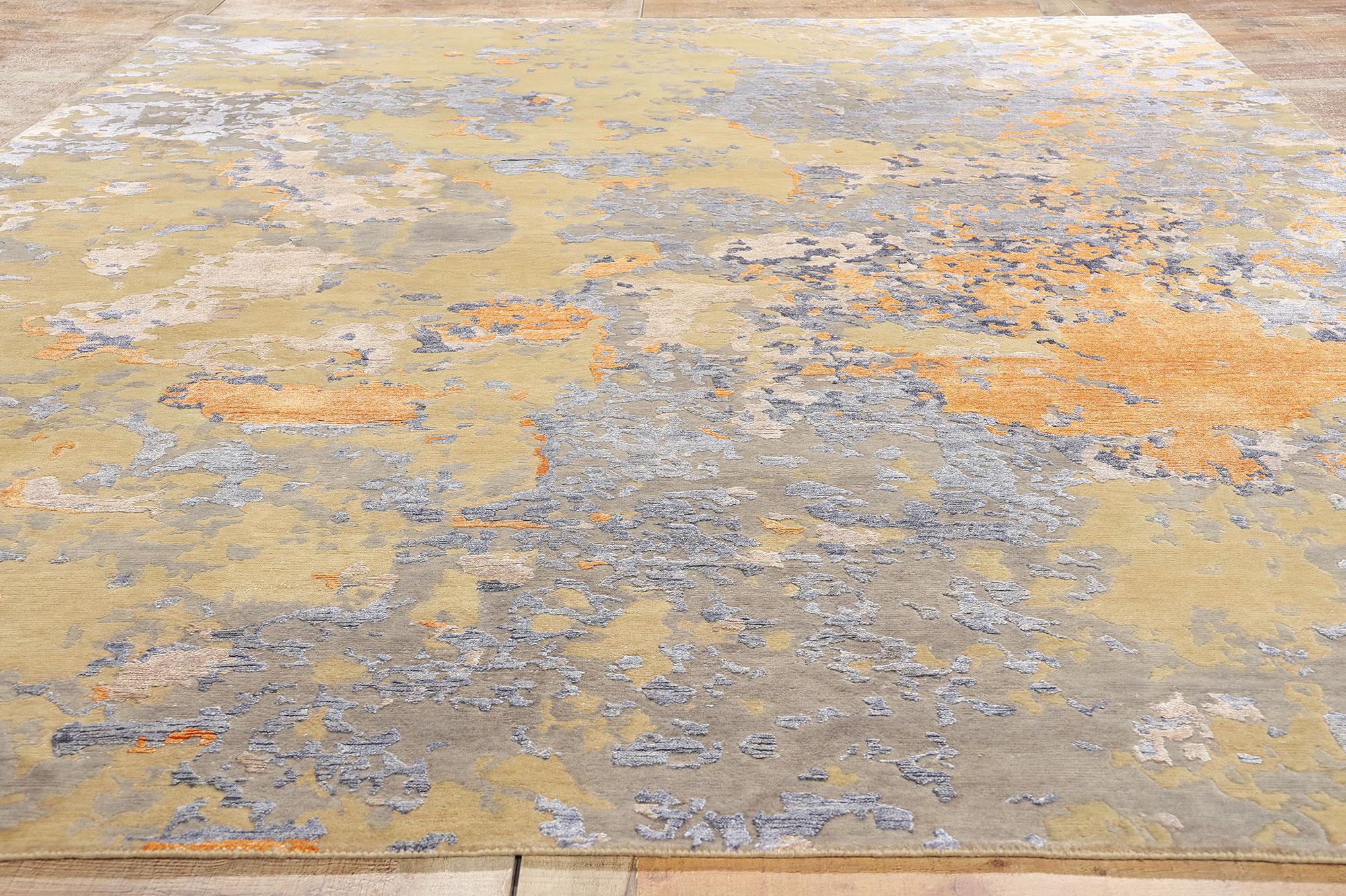 Laine New Contemporary Abstract Wool & Silk Textured Carpet with Transitional Style (Tapis abstrait en laine et soie de style transitionnel) en vente