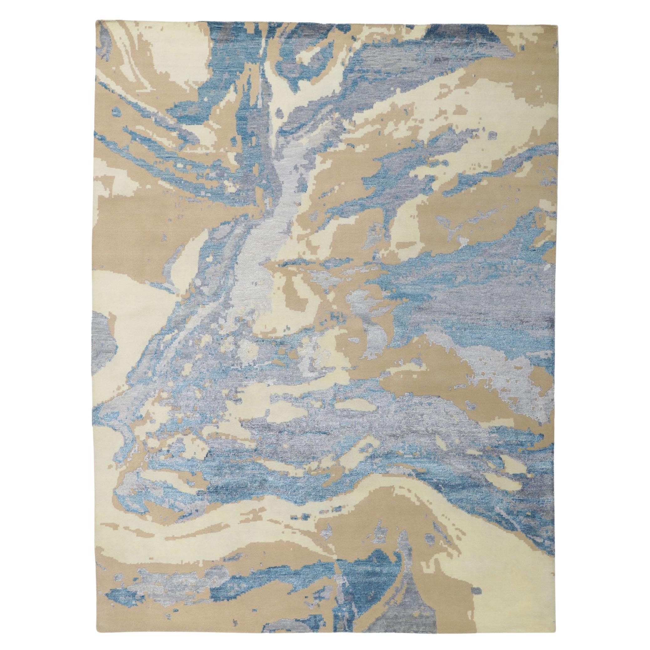 Nouveau tapis abstrait contemporain en laine et soie en vente