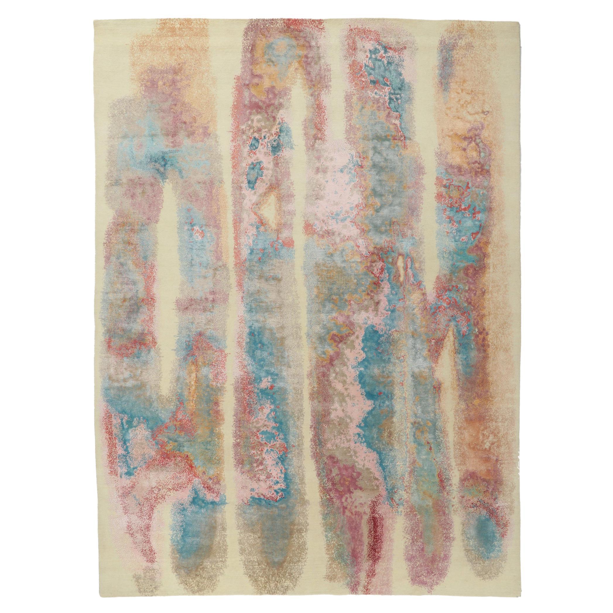 Nouveau tapis abstrait contemporain en laine et soie