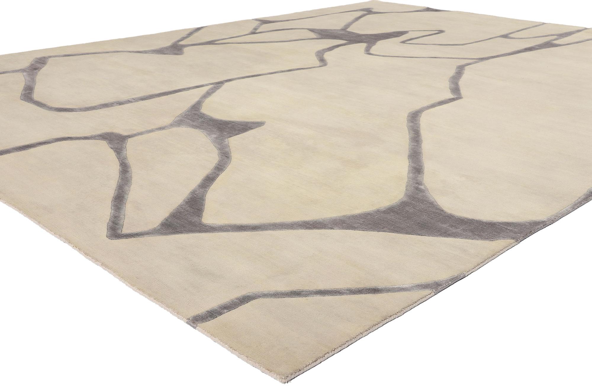 31015 Tappeto astratto contemporaneo in lana e seta, 09'00 x 11'08. I tappeti astratti contemporanei in lana e seta annodati a mano provenienti dall'India sono rivestimenti per pavimenti lussuosi e artistici realizzati da abili artigiani con