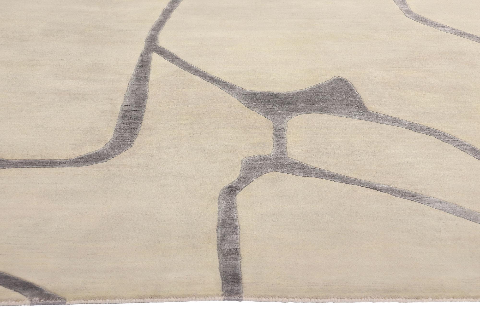Indiano Nuovo tappeto astratto contemporaneo in lana e seta ispirato a Willem de Kooning in vendita