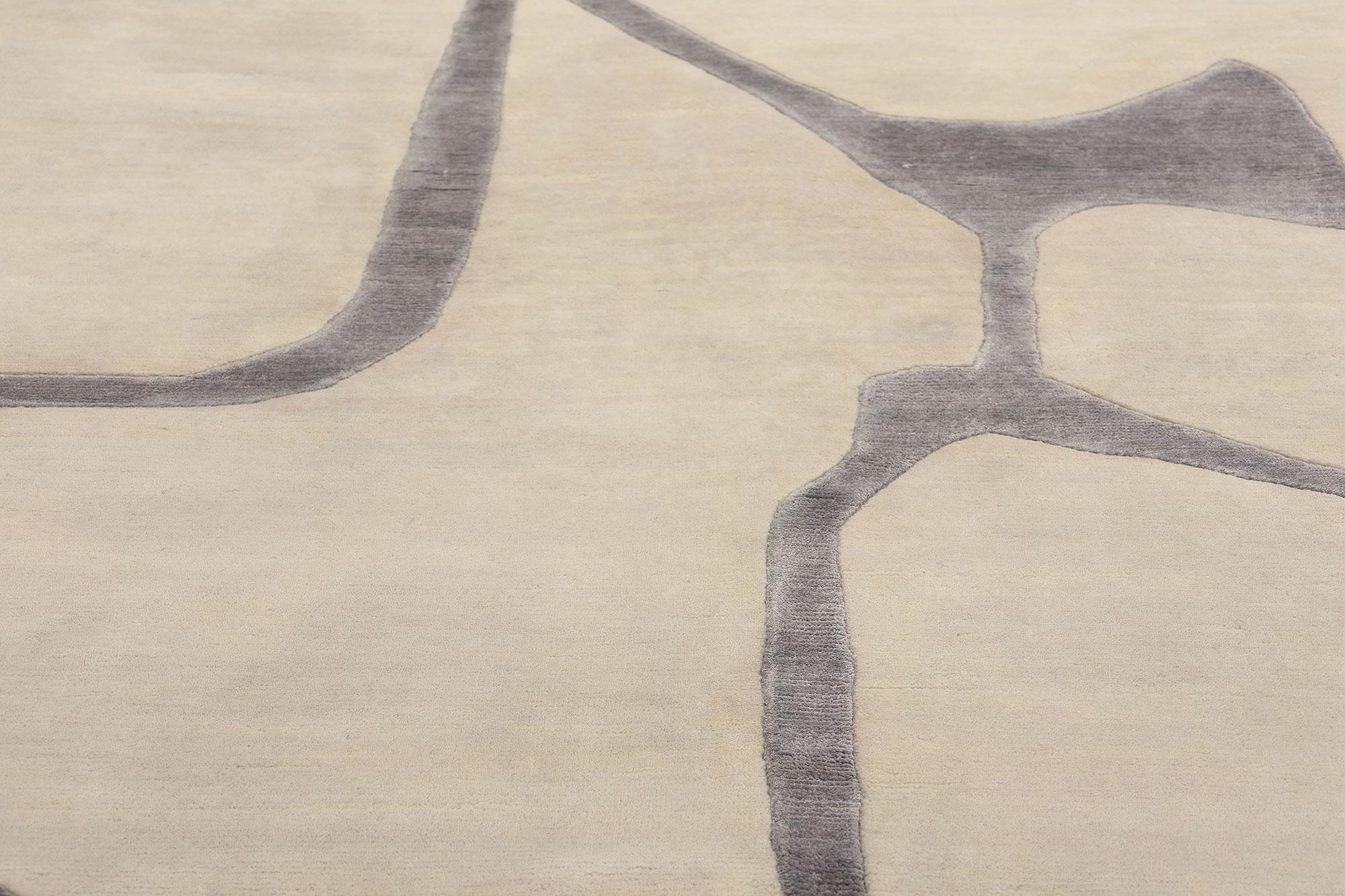 Annodato a mano Nuovo tappeto astratto contemporaneo in lana e seta ispirato a Willem de Kooning in vendita