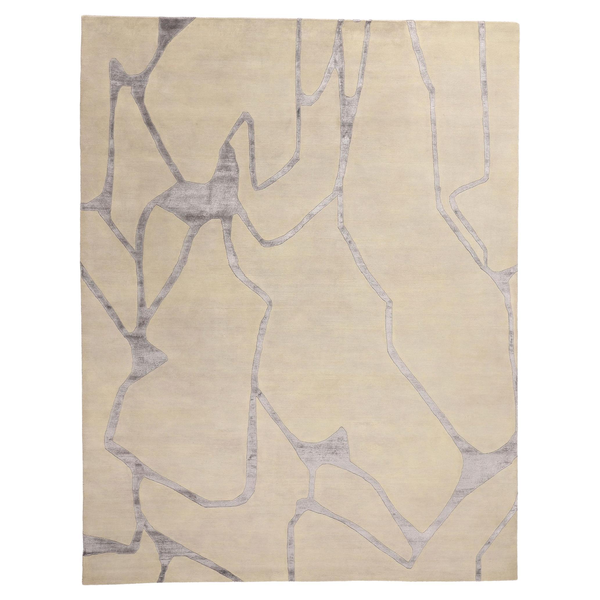 New Contemporary Abstract Wool & Silk Rug Inspired by Willem de Kooning (Tapis abstrait contemporain en laine et soie inspiré par Willem de Kooning)