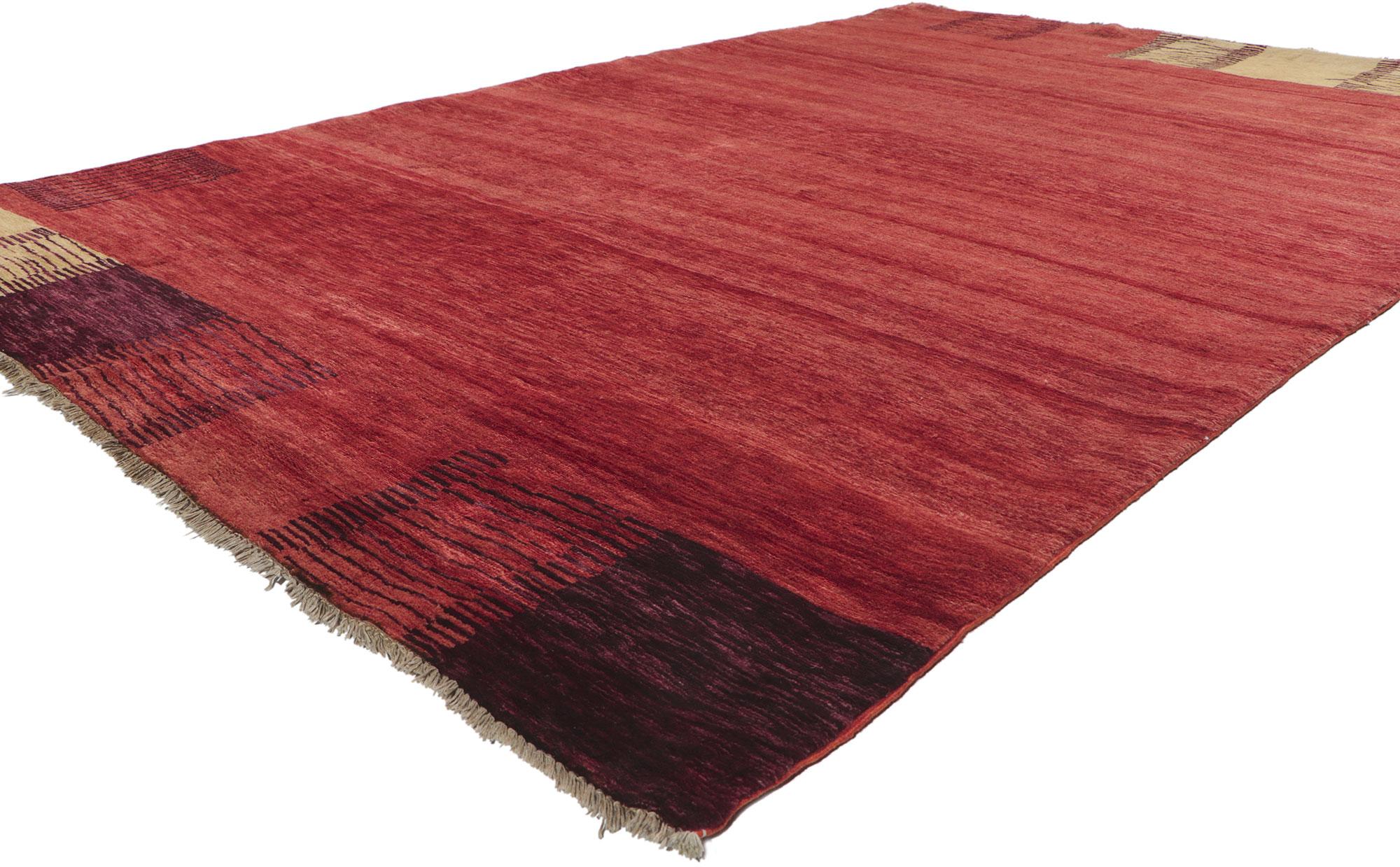 ​80748 Contemporary Red Area Rug, 06'02 x 09'05.
Crafted my mast​erful artisans in Pakistan, this hand knotted wool contemporary area rug is a true work of art that blends modern and avant-garde styles. Its luscious texture and detailed geometric
