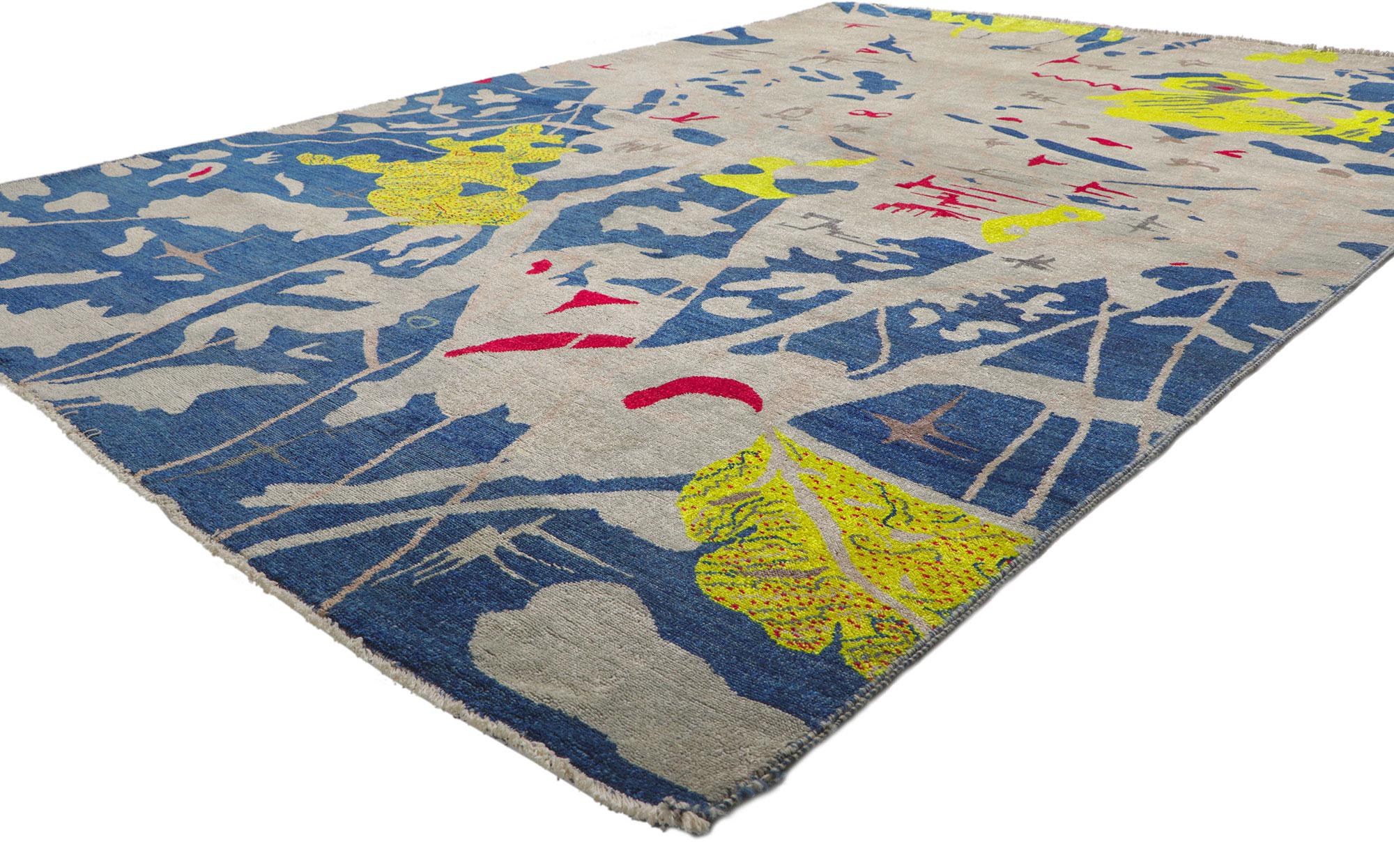 80747 New Contemporary Area Rug Inspired by Joan Miro, 06'03 x 09'05.
This hand-knotted wool contemporary abstract area rug, inspired by the Joan Miro style, is a captivating piece that brings a touch of whimsy and modern abstraction to any space.