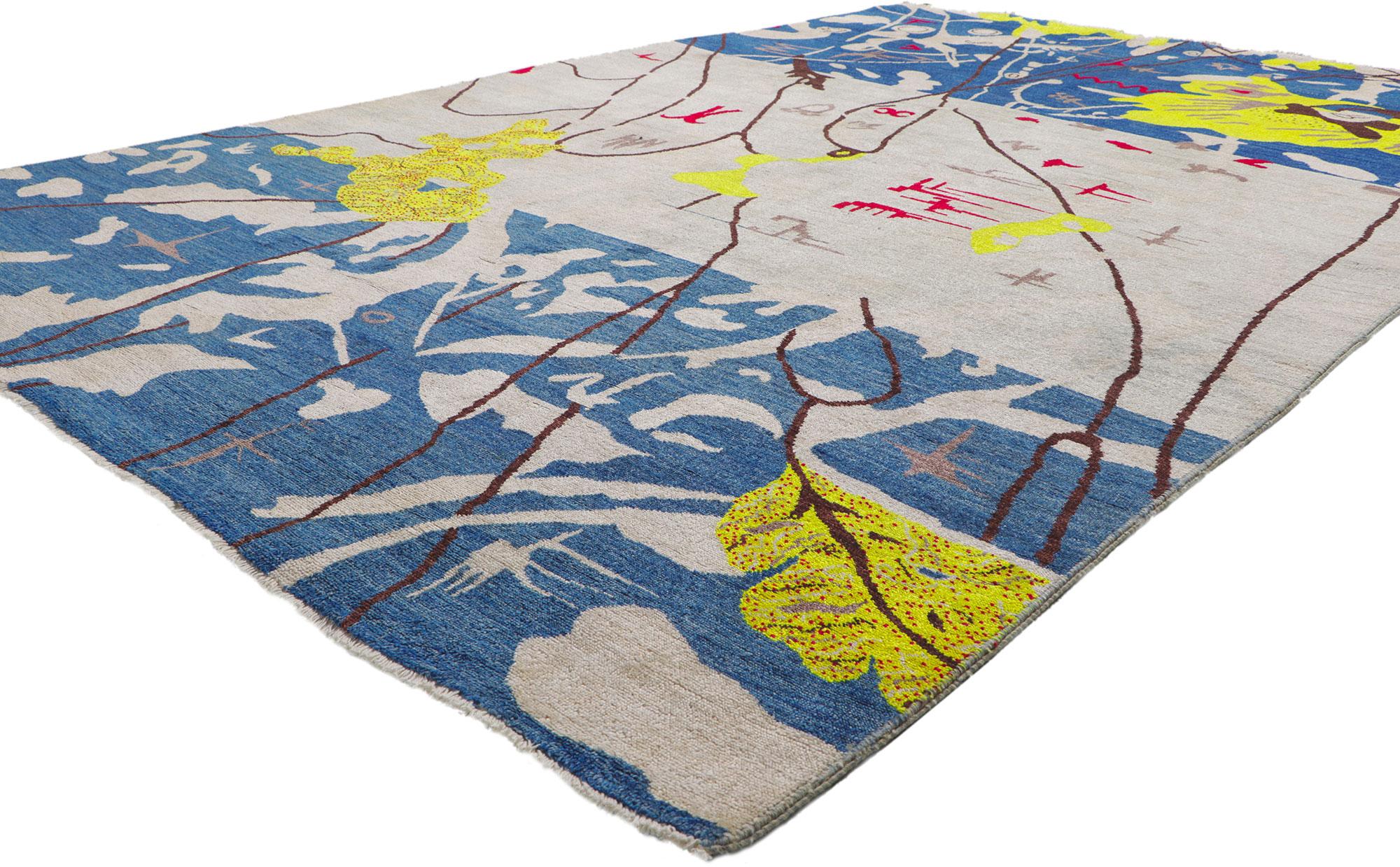 80744 Nouveau tapis contemporain inspiré par Joan Miro, mesures : 06'03 x 09'04.