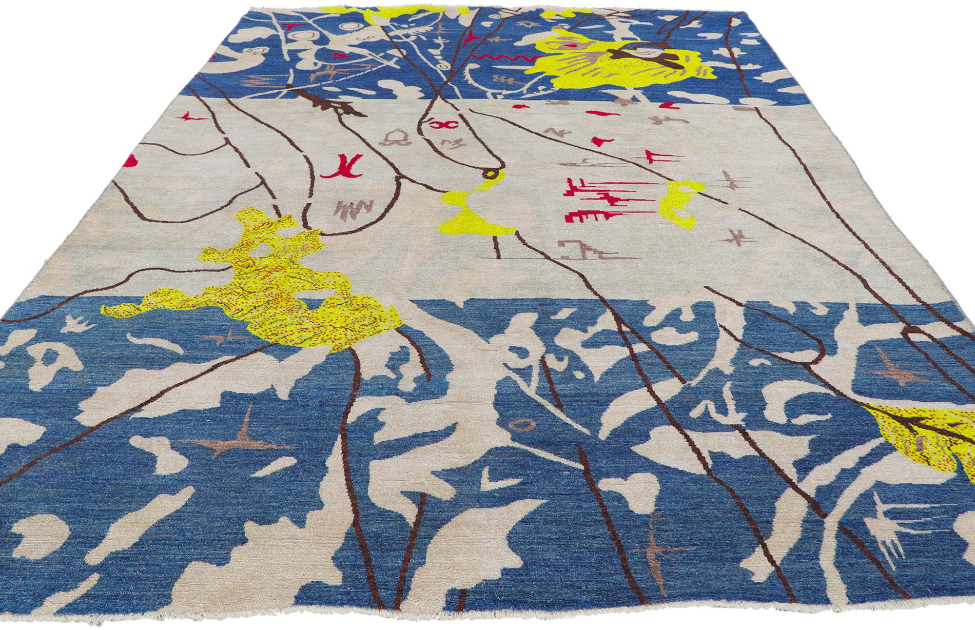 Expressionist New Contemporary Area Rug Inspired by Joan Miro For Sale
