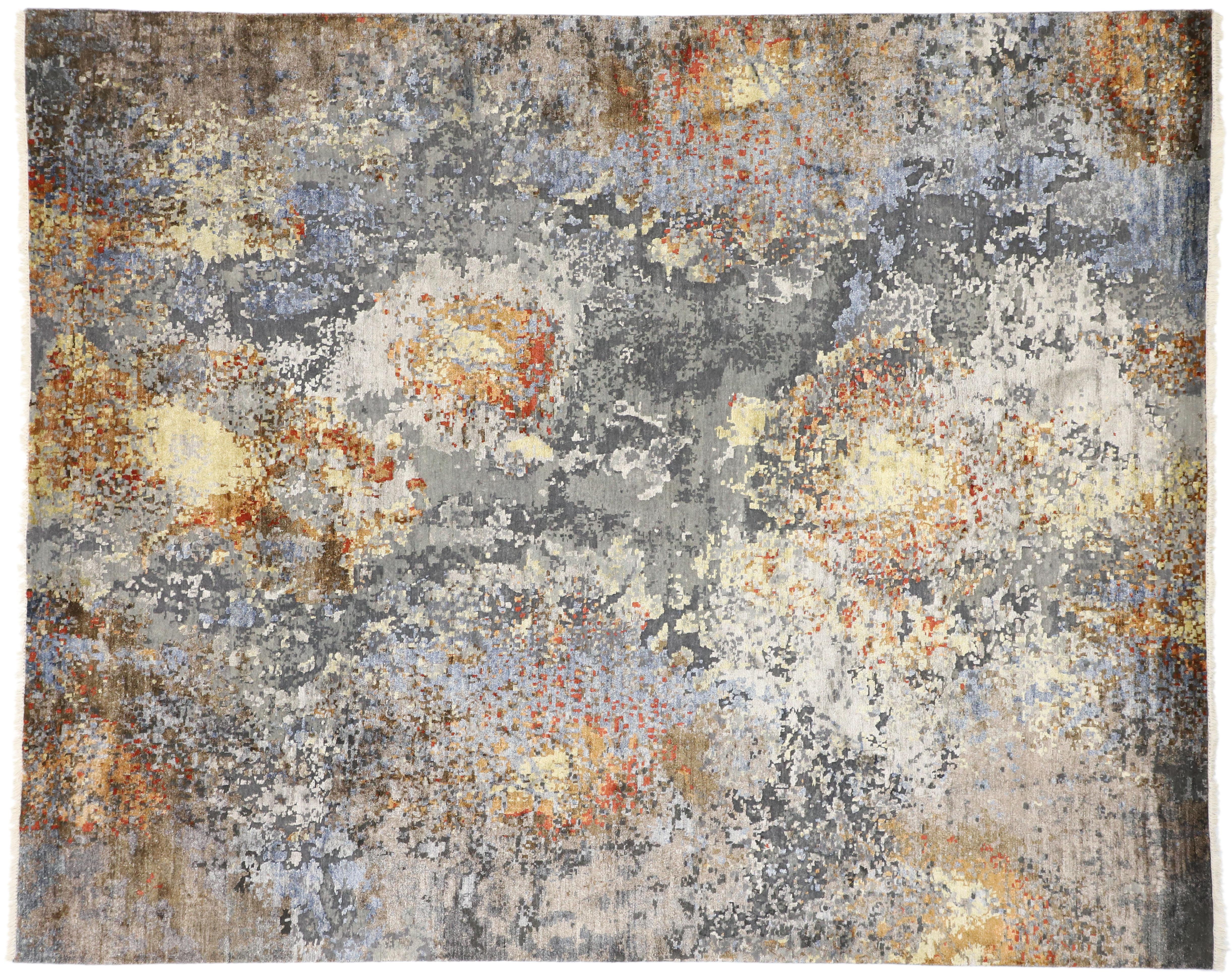 Laine Nouveau tapis expressionniste contemporain inspiré par Willem de Kooning  en vente