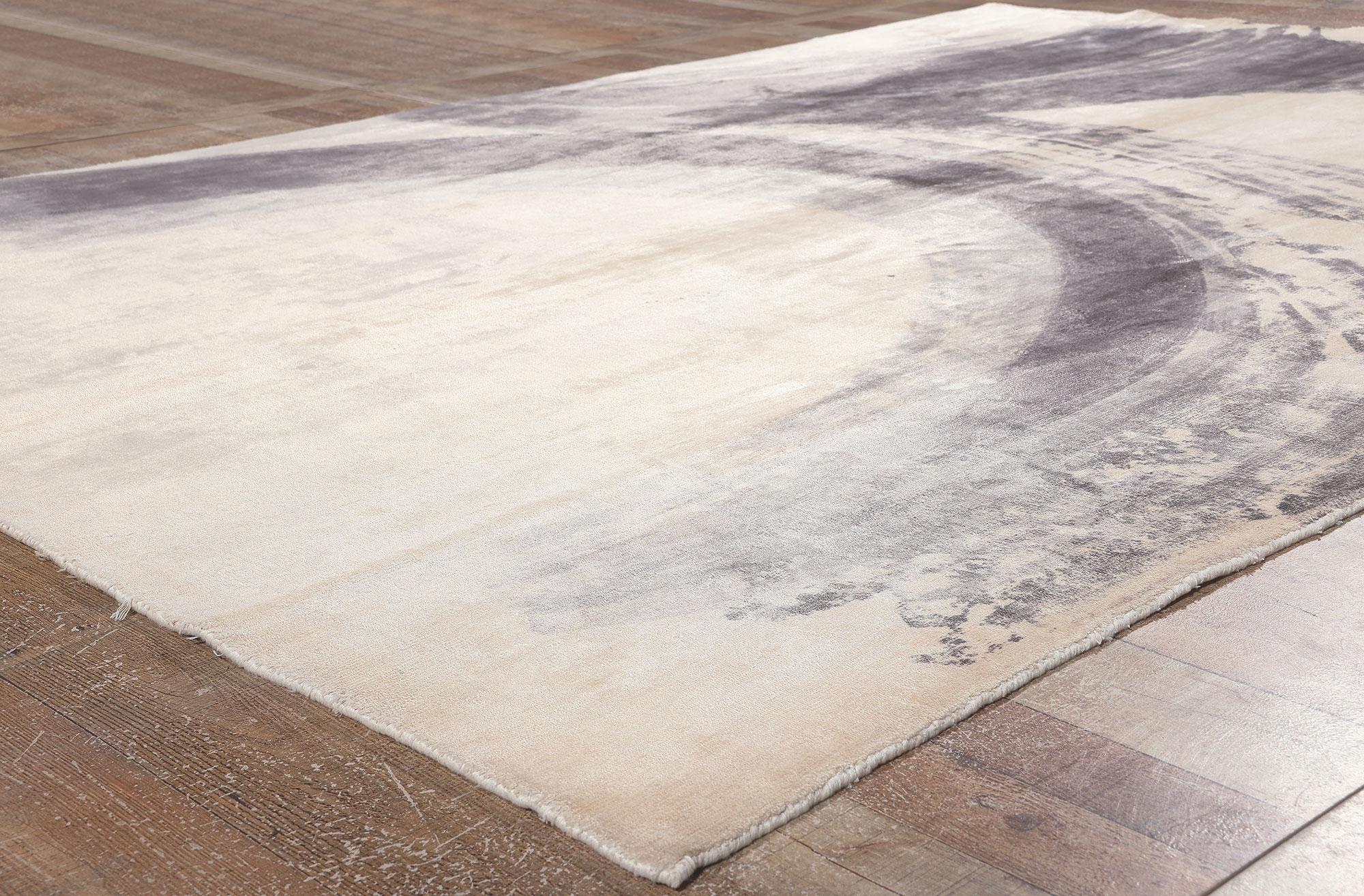 Hand-Knotted Contemporary Abstract Area Rug, Expressionism Meets Modern Minimalism For Sale