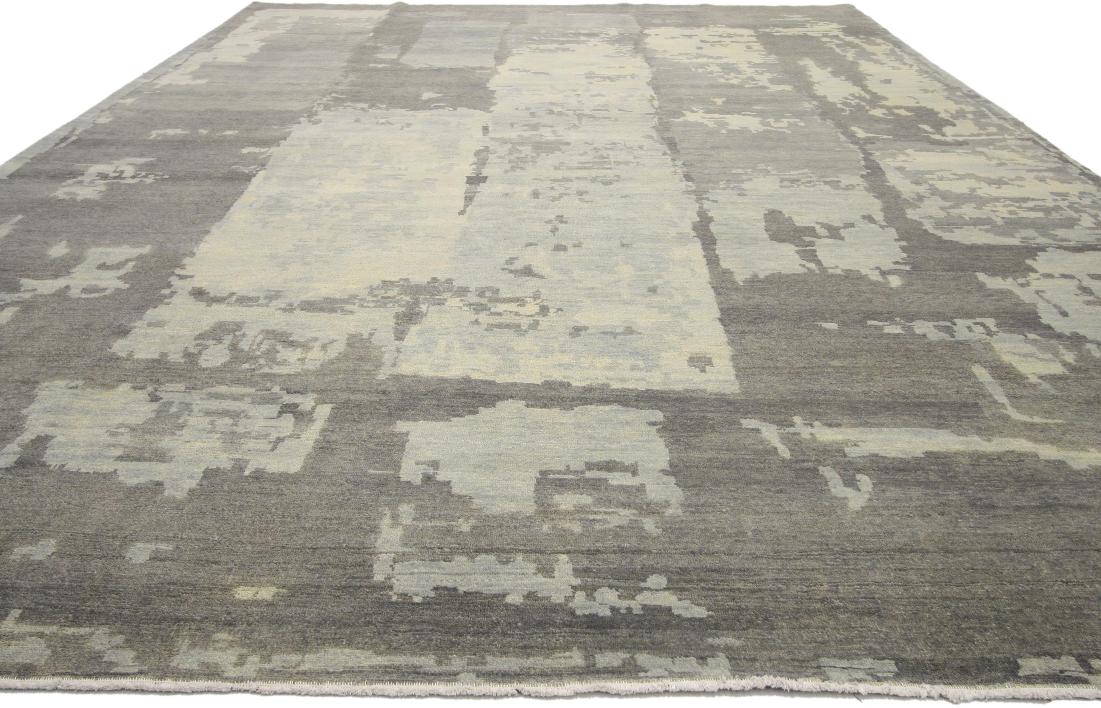Indian New Contemporary Area Rug with Abstract Expressionist Paint Brush Strokes For Sale