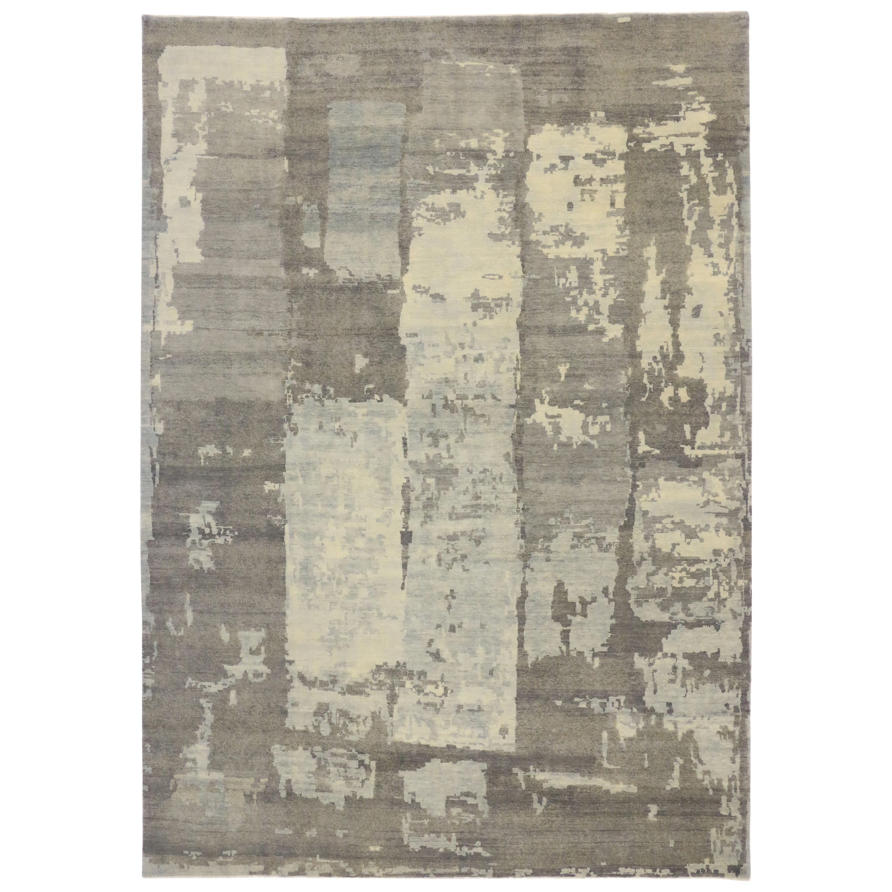 New Contemporary Area Rug with Abstract Expressionist Paint Brush Strokes