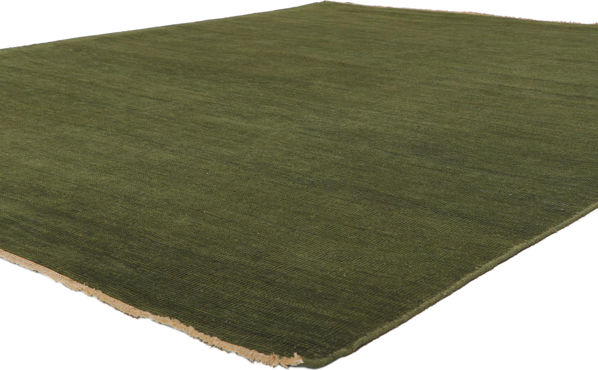30860 New Earthy Modern Area rug with Biophilic Design, 08'01 x 10'00. Effortless, elegant, and casual meets the eye in this contemporary Indian area rug. It features greenish hues and softly gradated striations running selvage to selvage blending