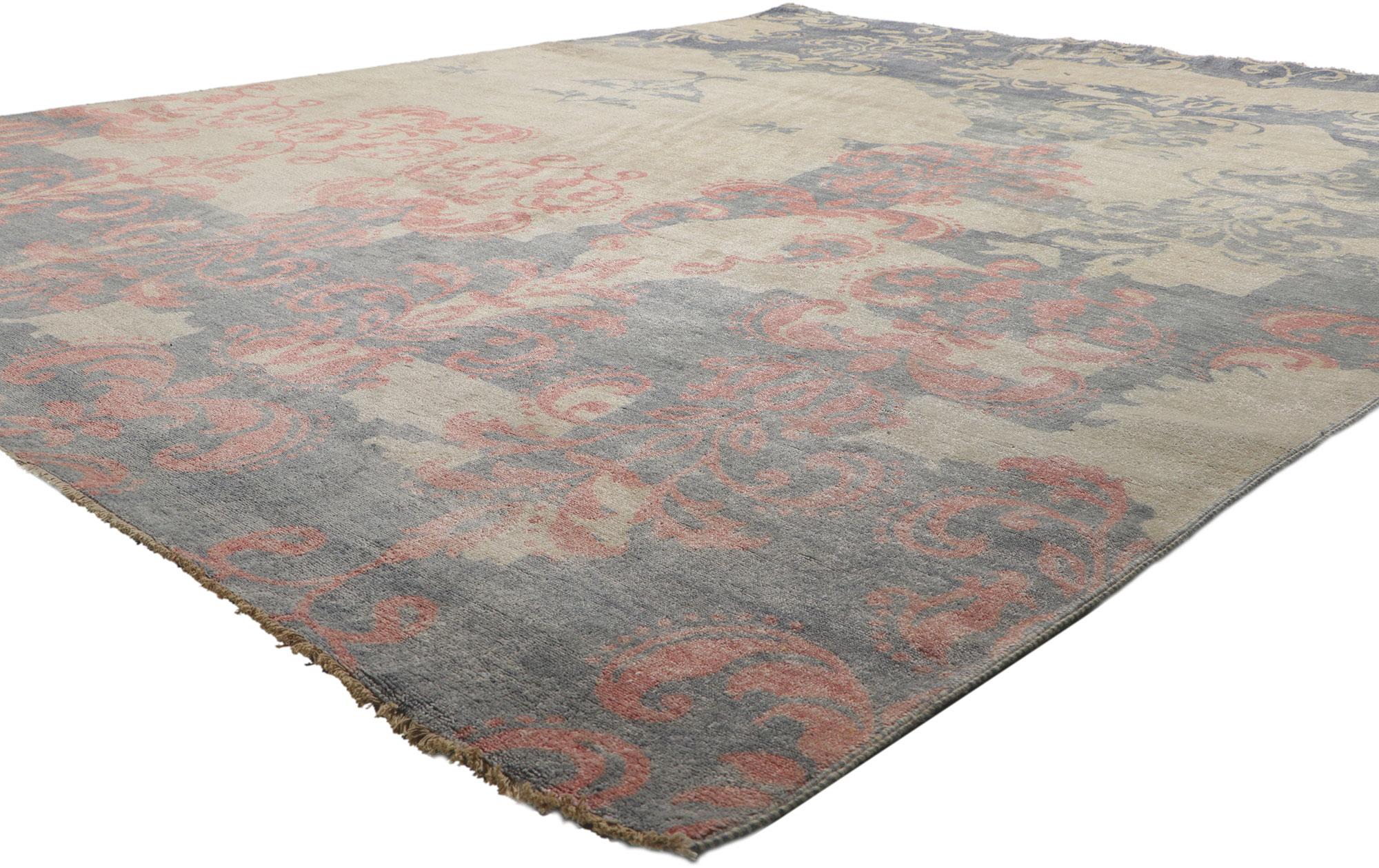 80739 Nueva Alfombra de Superficie Contemporánea con Diseño de Damasco Moderno, 08'03 x 10'02. Emanando sensibilidad tradicional y belleza sin esfuerzo, esta alfombra contemporánea de lana anudada a mano es una cautivadora visión de la belleza