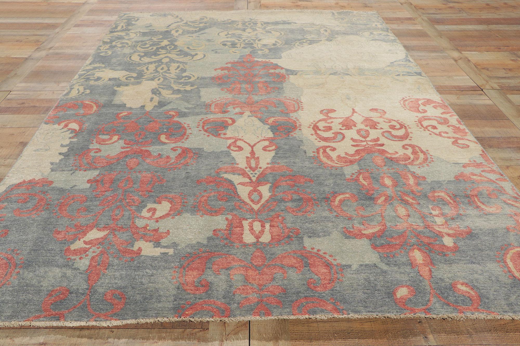New Contemporary Area Rug with Modern Damask Pattern For Sale 1