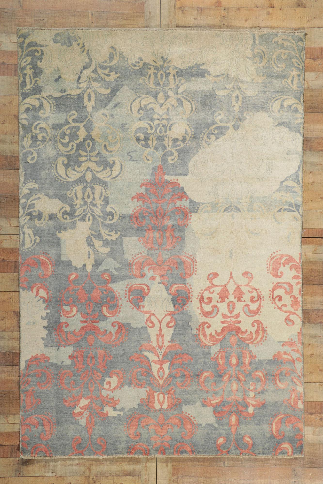New Contemporary Area Rug with Modern Damask Pattern For Sale 2