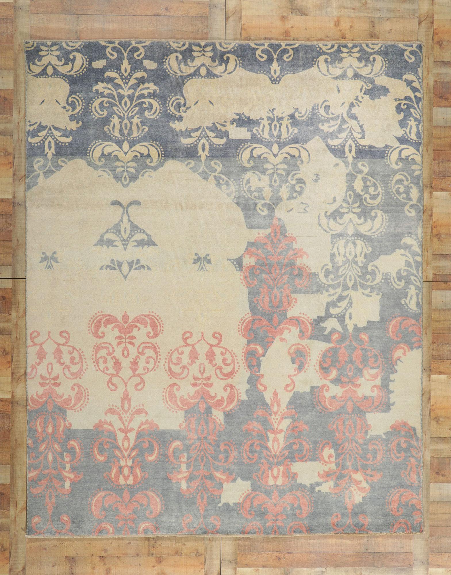 Nueva Alfombra de Damasco Contemporánea con Elegancia Victoriana Lana en venta