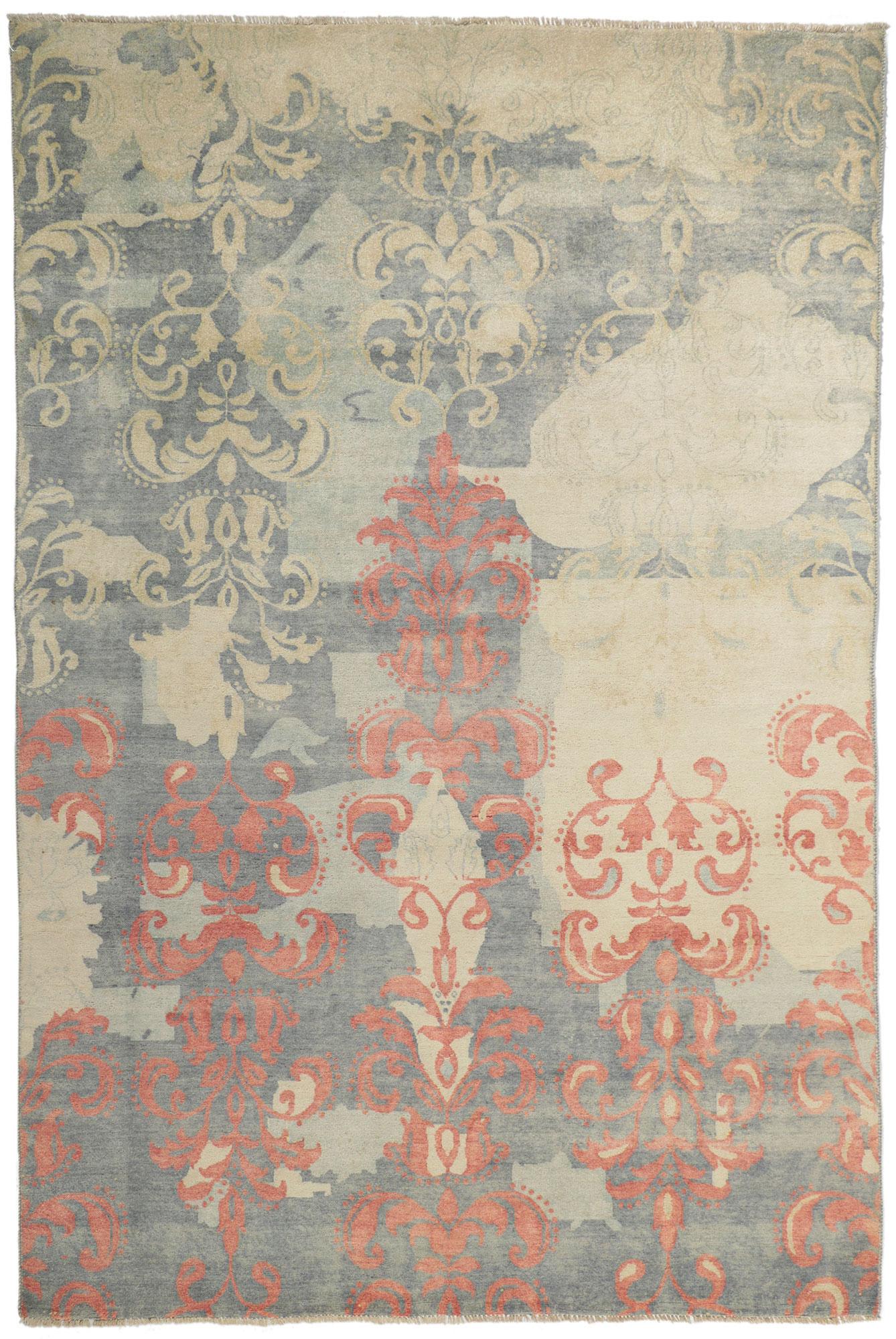 New Contemporary Area Rug with Modern Damask Pattern For Sale 3