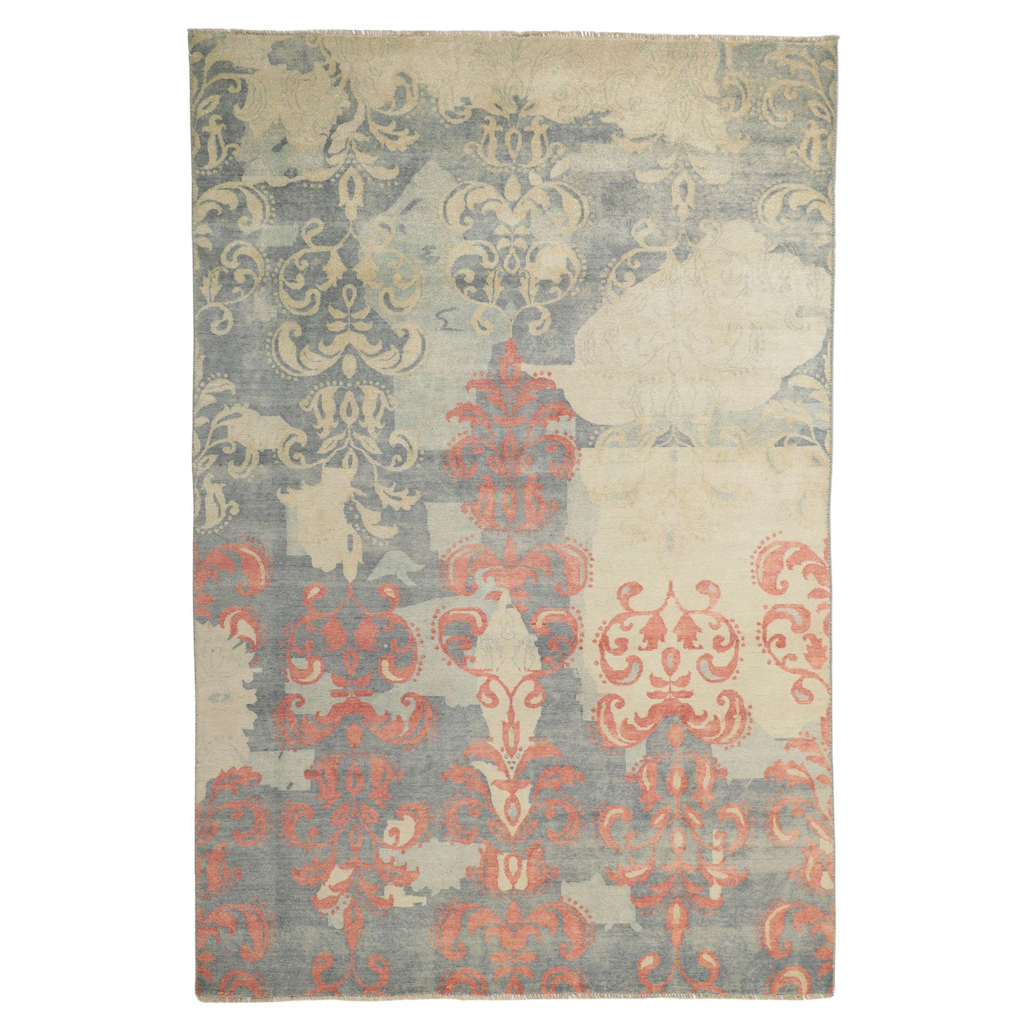 New Contemporary Area Rug with Modern Damask Pattern For Sale