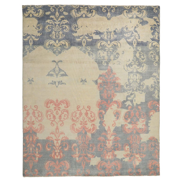 New Contemporary Area Rug with Modern Damask Pattern For Sale at 1stDibs