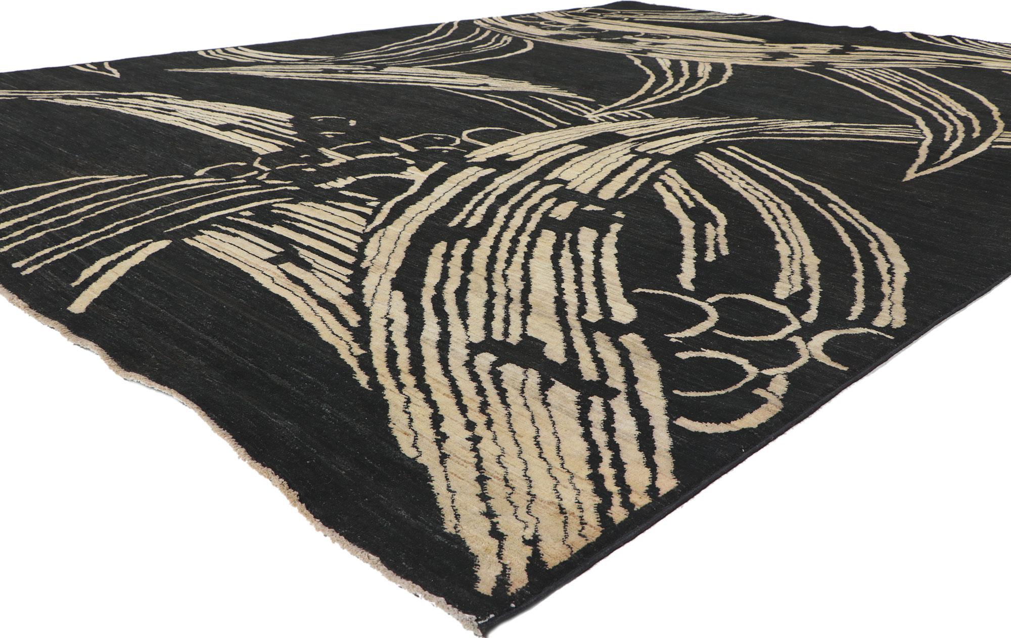 80750 Nueva Alfombra contemporánea de estilo moderno y diseño biofílico, 09'10 x 12'11. Con su estilo moderno, sus increíbles detalles y su textura, esta alfombra contemporánea de lana anudada a mano es una cautivadora visión de la belleza tejida.