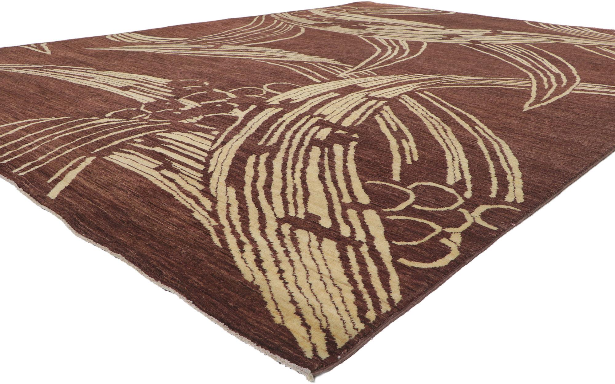 80740 New contemporary area rug with Biophilic Design and Modern Style, 08'07 x 11'07. With its modern style, incredible detail and texture, this hand knotted wool contemporary rug is a captivating vision of woven beauty. The eye-catching botanical