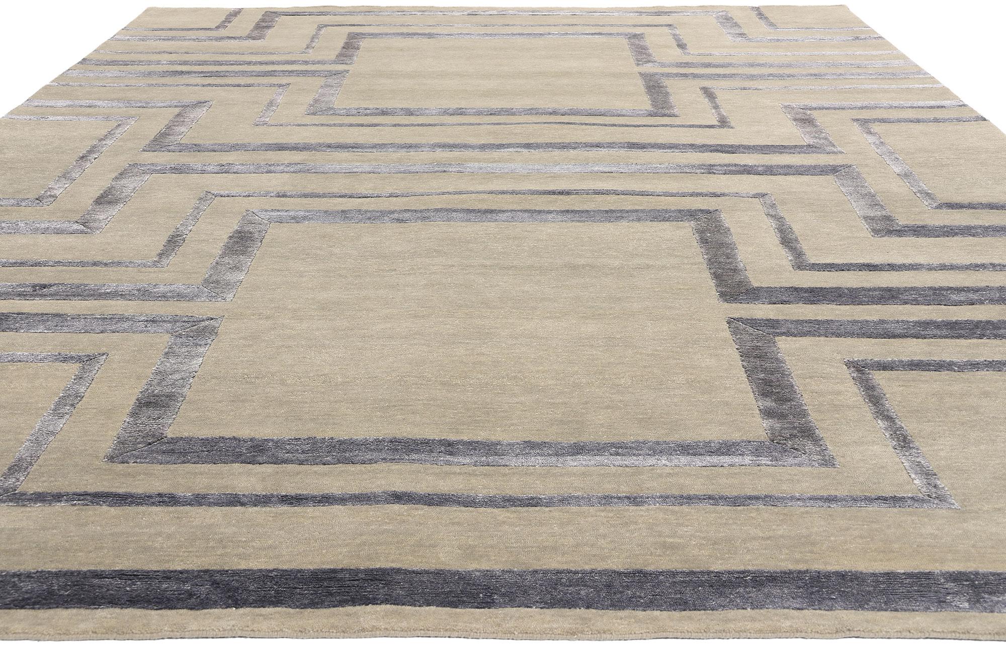 Modern New Contemporary Art Deco Wool and Silk Rug For Sale