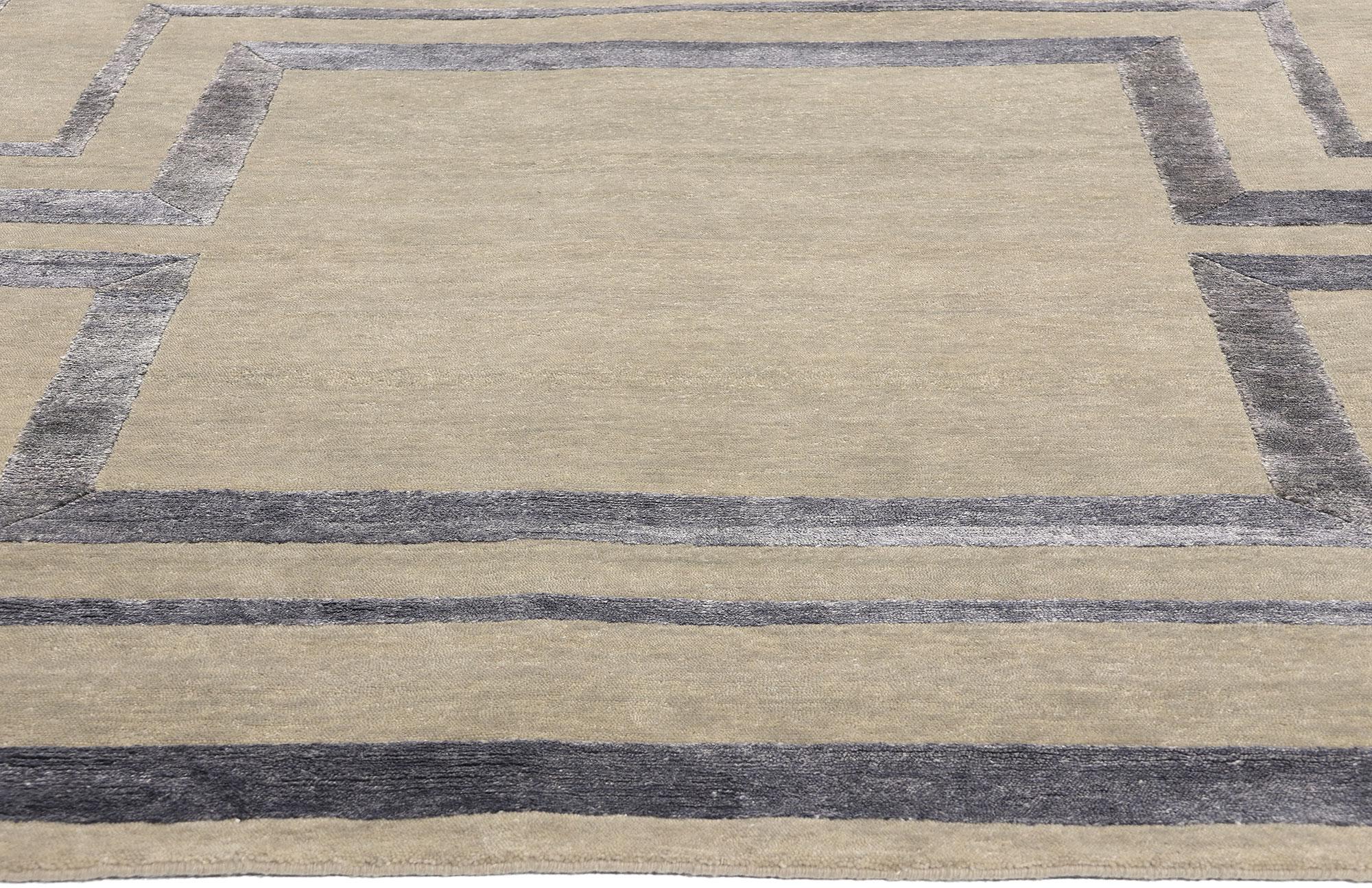 Indian New Contemporary Art Deco Wool and Silk Rug For Sale