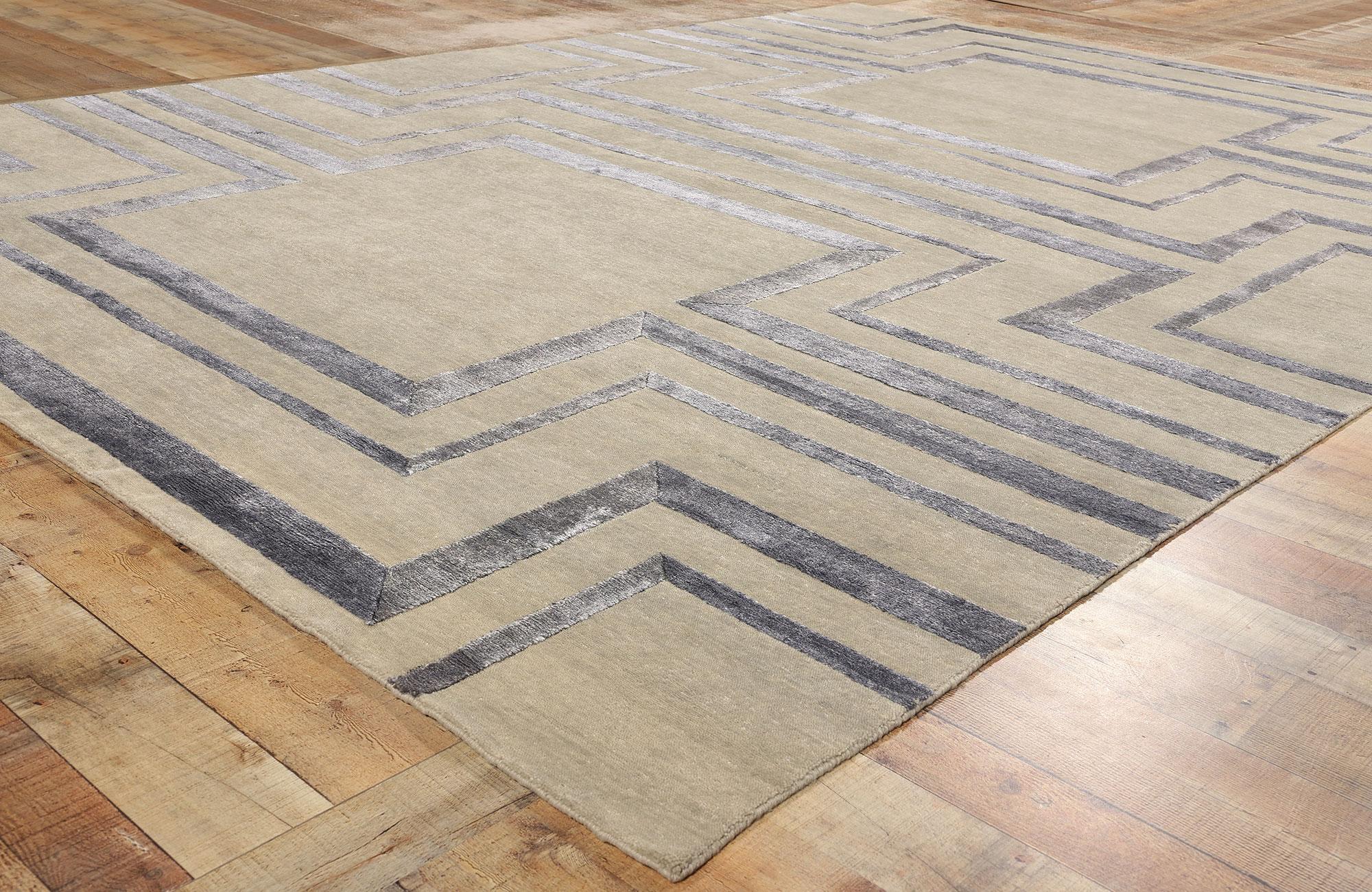 New Contemporary Art Deco Wool and Silk Rug For Sale 1