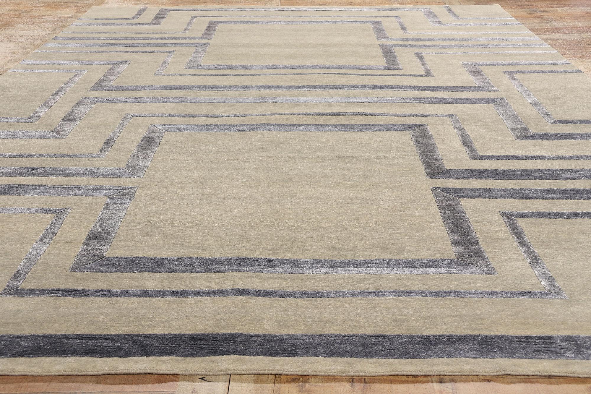 New Contemporary Art Deco Wool and Silk Rug For Sale 2